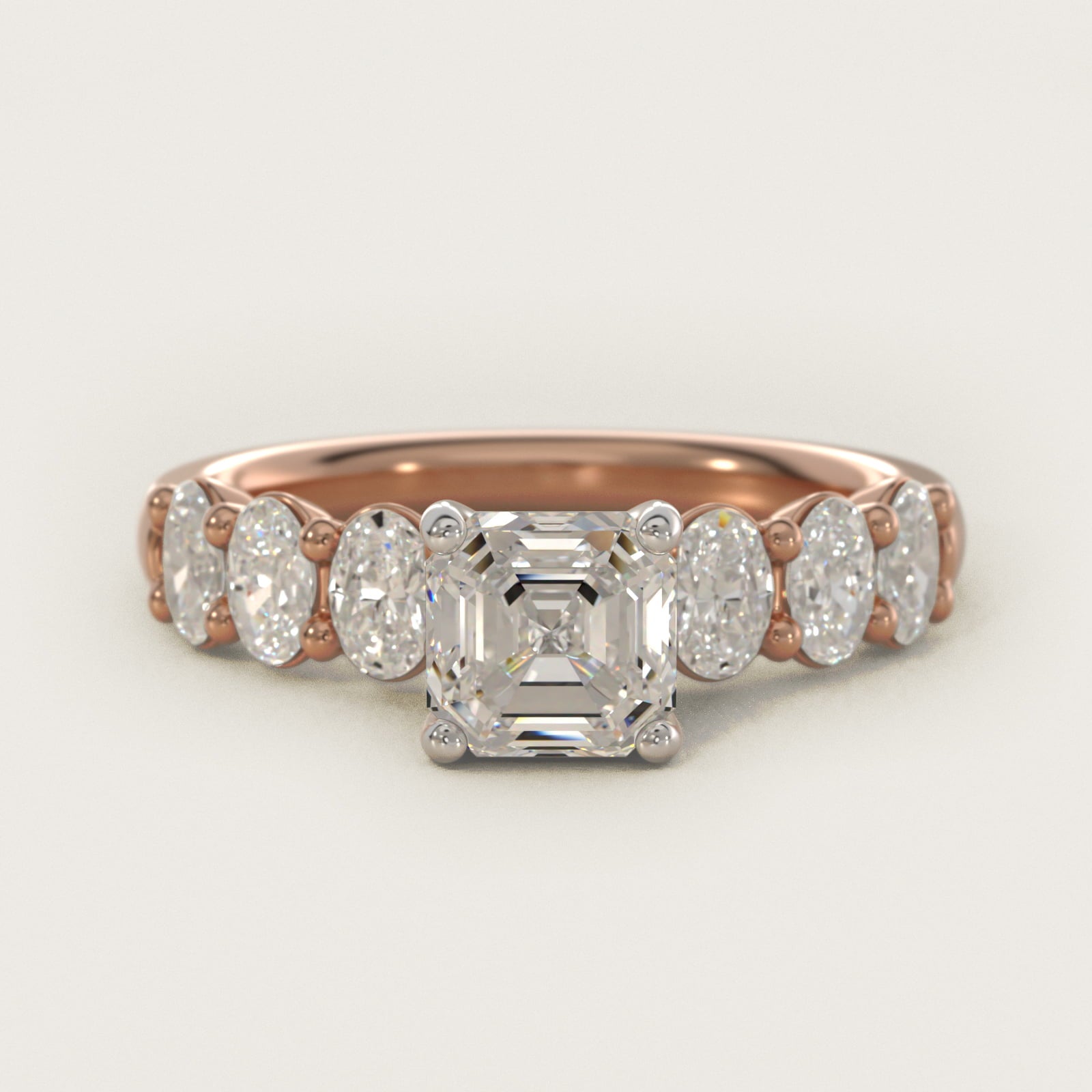 Seven Stone Oval Diamond Engagement Ring in 18k Rose Gold (1 ct.tw.) - Asscher Center