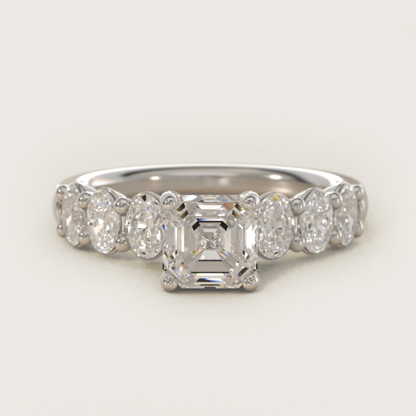Seven Stone Oval Diamond Engagement Ring in 14k White Gold (1 ct.tw.) - Asscher Center