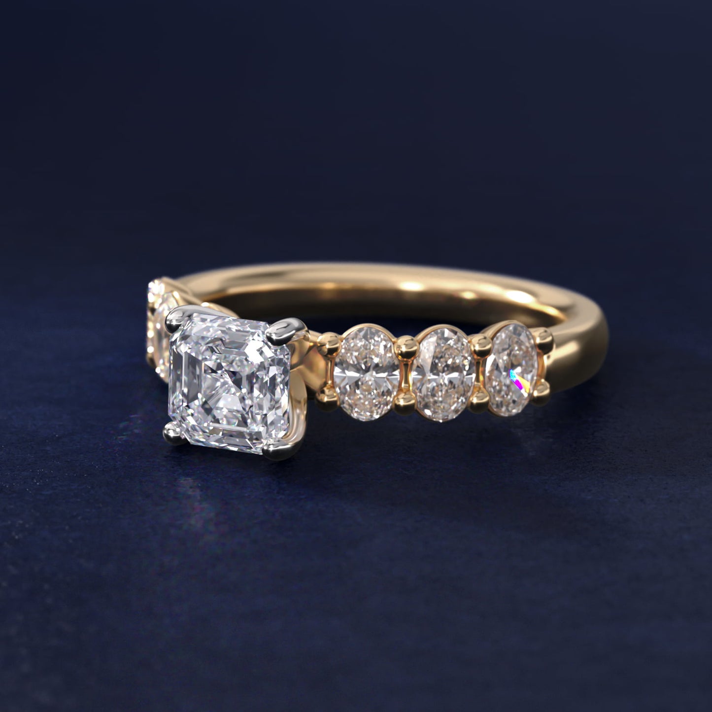 Seven Stone Oval Diamond Engagement Ring in 14K Yellow Gold (1 ct.tw.) - Asscher Center