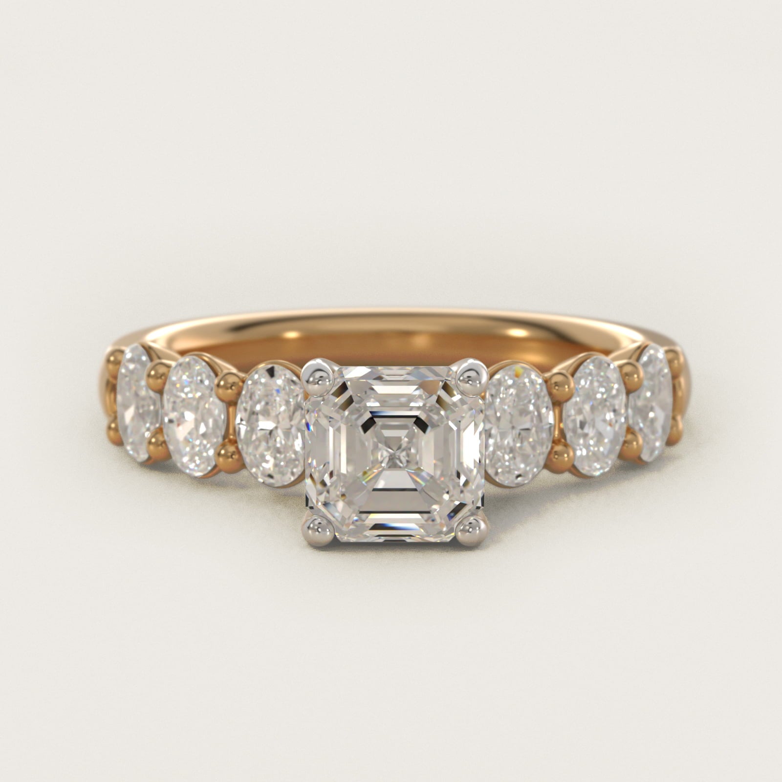 Seven Stone Oval Diamond Engagement Ring in 18k Yellow Gold (1 ct.tw.) - Asscher Center