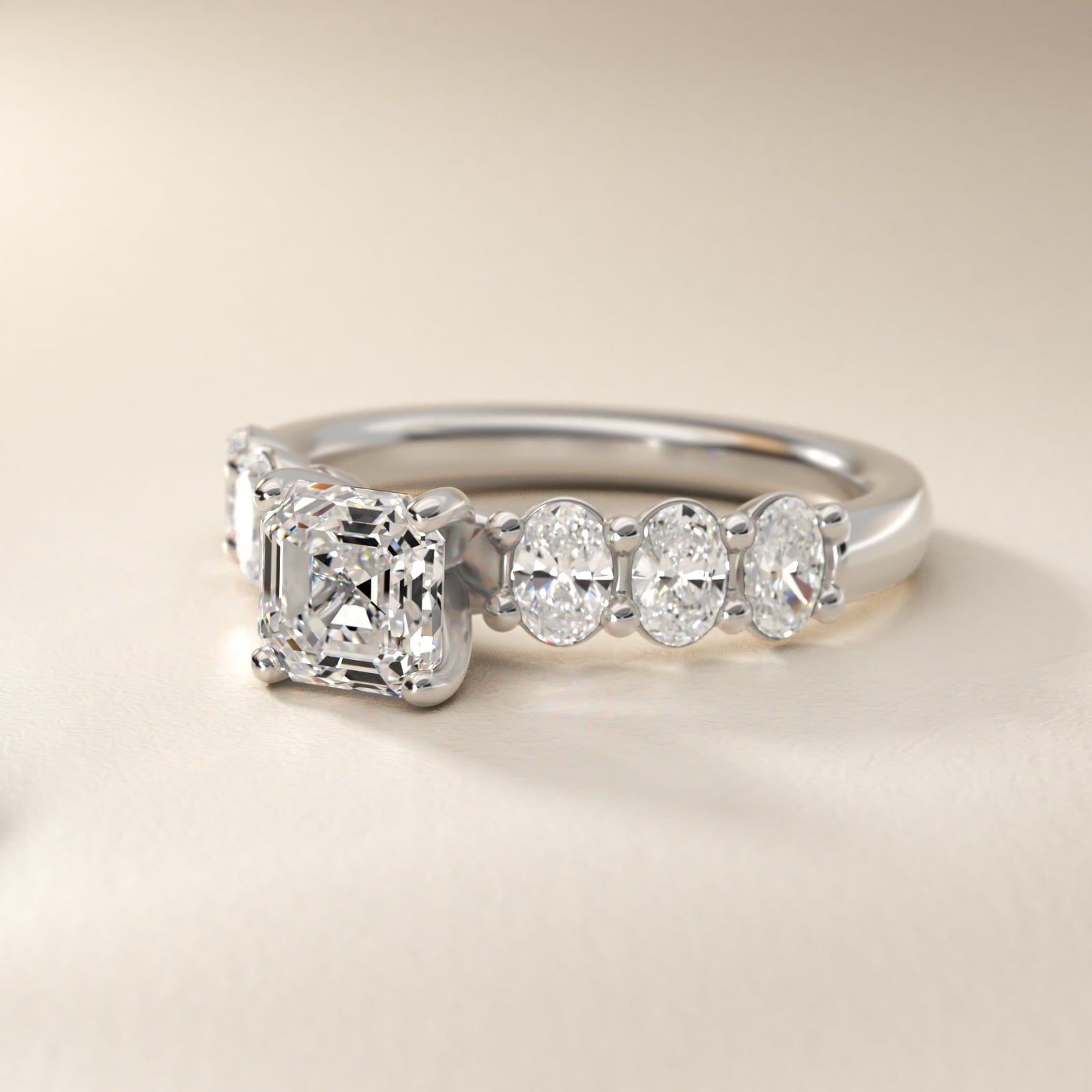 Seven Stone Oval Diamond Engagement Ring in Platinum (1 ct.tw.) - Asscher Center