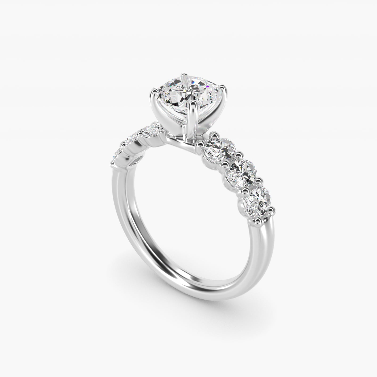 Seven Stone Oval Diamond Engagement Ring in 14k White Gold (1 ct.tw.) - Cushion Center