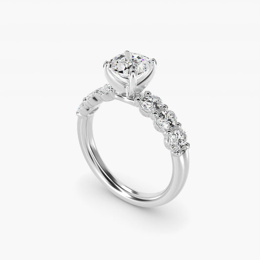 Seven Stone Oval Diamond Engagement Ring in 14k White Gold (1 ct.tw.) - Cushion Center