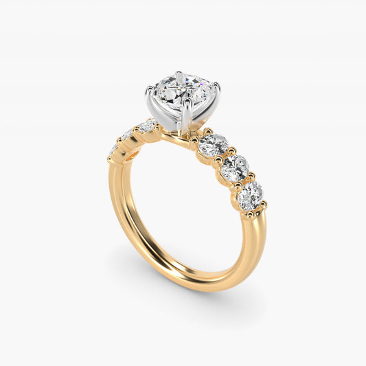 Seven Stone Oval Diamond Engagement Ring in 18k Yellow Gold (1 ct.tw.) - Cushion Center