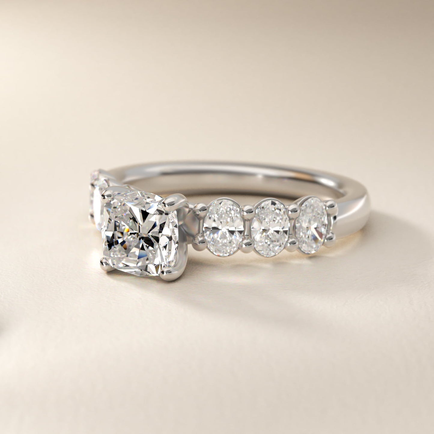 Seven Stone Oval Diamond Engagement Ring in Platinum (1 ct.tw.) - Cushion Center