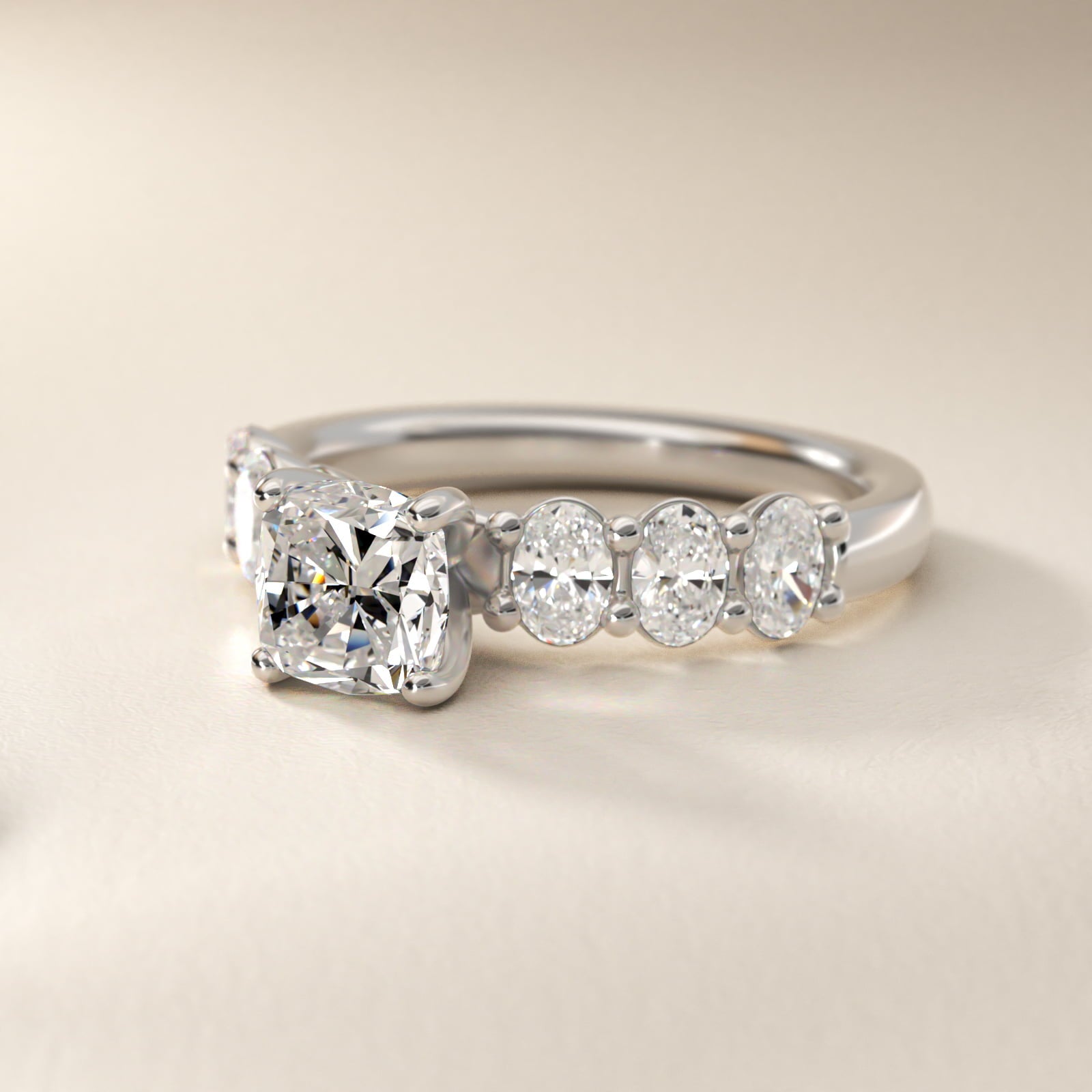 Seven Stone Oval Diamond Engagement Ring in Platinum (1 ct.tw.) - Cushion Center