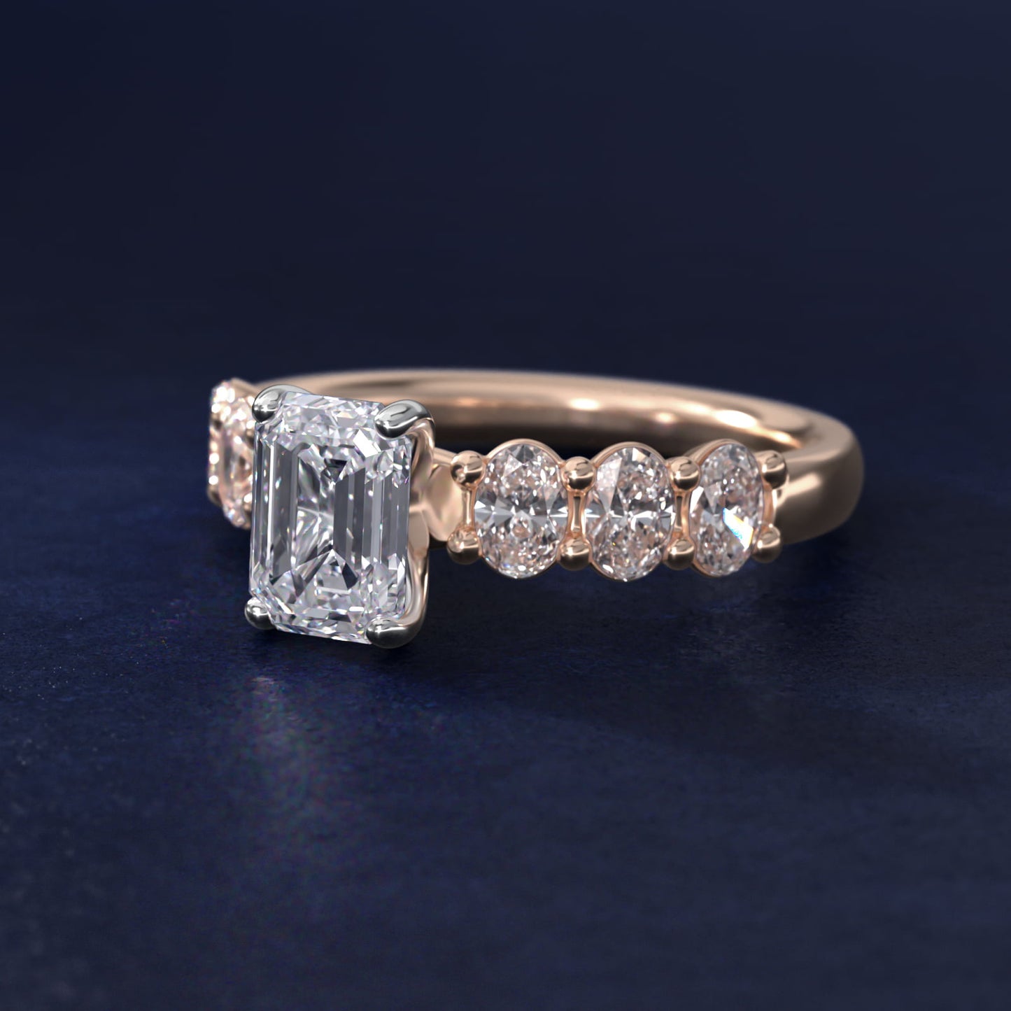 Seven Stone Oval Diamond Engagement Ring in 18k Rose Gold (1 ct.tw.) - Emerald Center