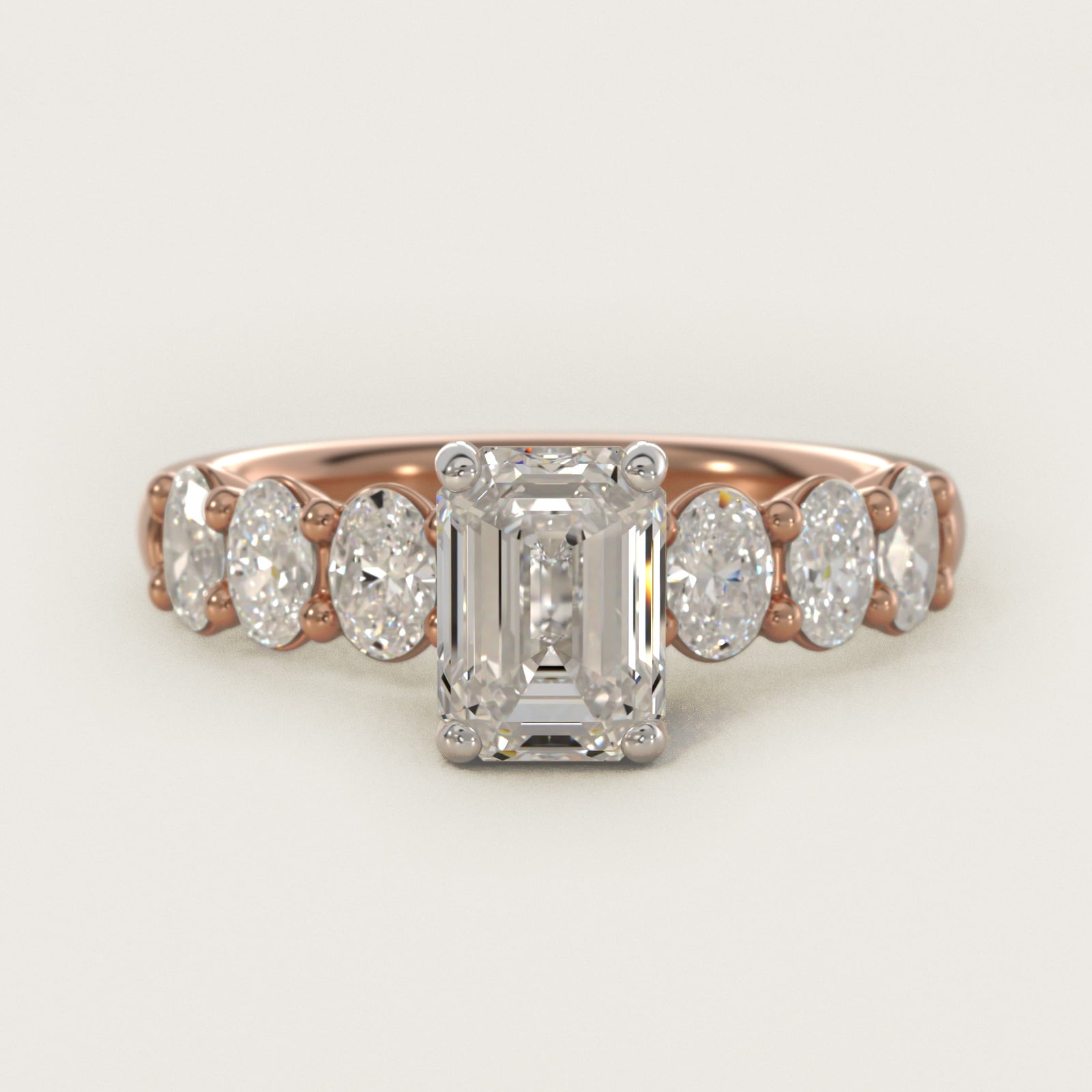 Seven Stone Oval Diamond Engagement Ring in 18k Rose Gold (1 ct.tw.) - Emerald Center