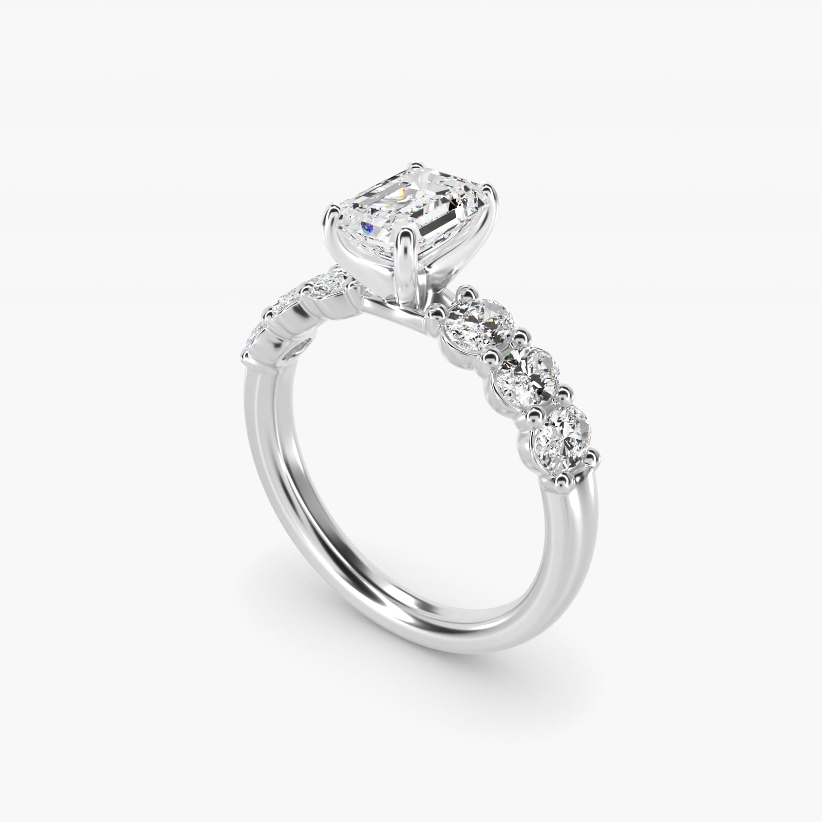 Seven Stone Oval Diamond Engagement Ring in 18k White Gold (1 ct.tw.) - Emerald Center