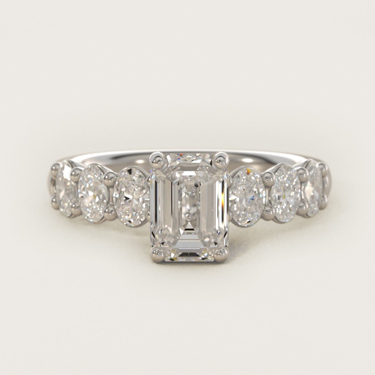 Seven Stone Oval Diamond Engagement Ring in 18k White Gold (1 ct.tw.) - Emerald Center