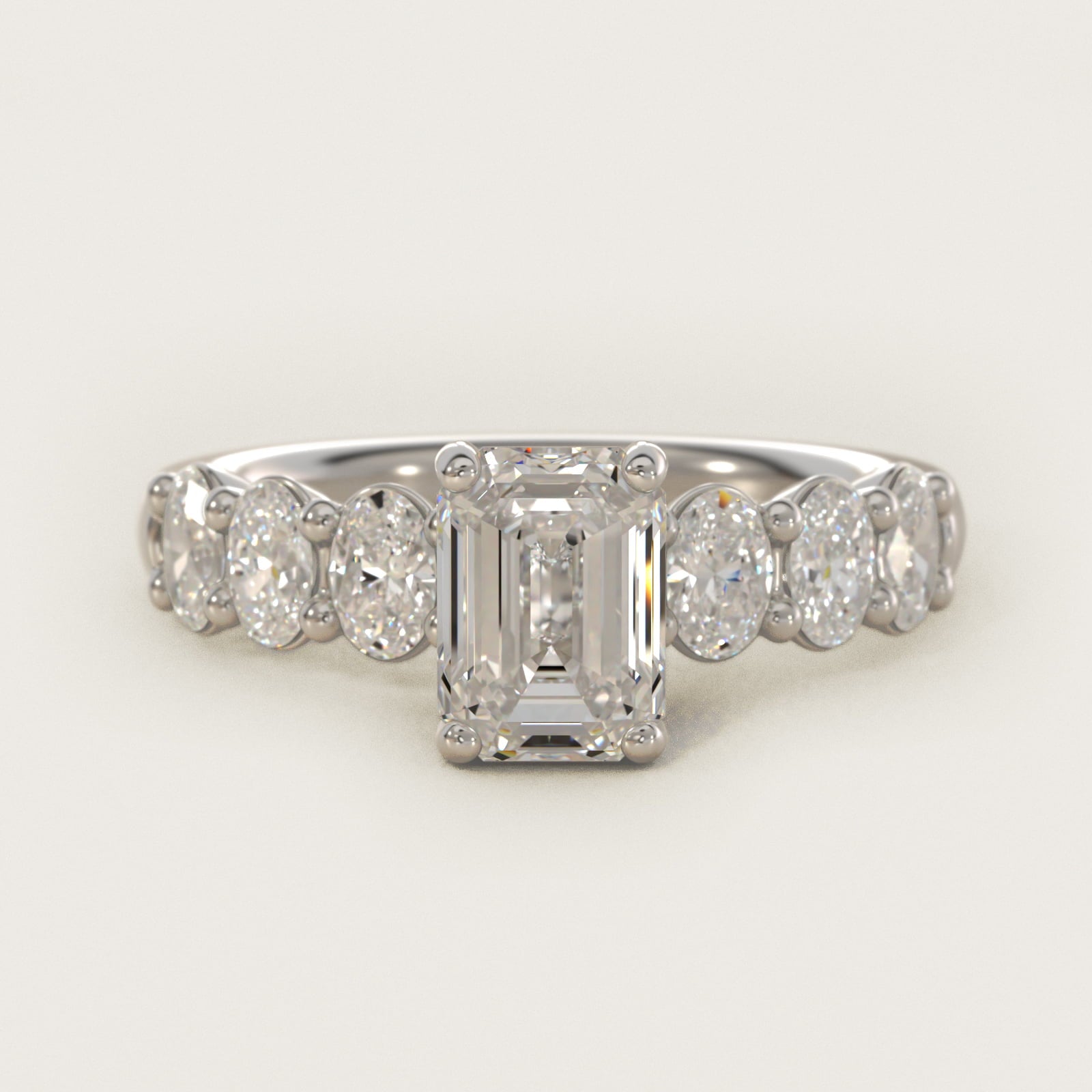 Seven Stone Oval Diamond Engagement Ring in 18k White Gold (1 ct.tw.) - Emerald Center