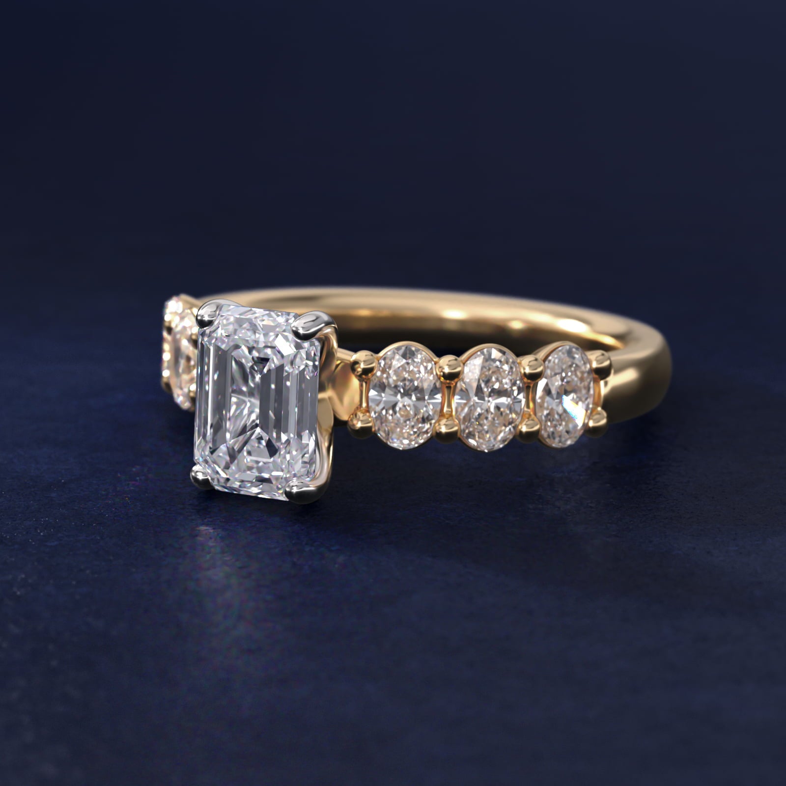 Seven Stone Oval Diamond Engagement Ring in 18k Yellow Gold (1 ct.tw.) - Emerald Center