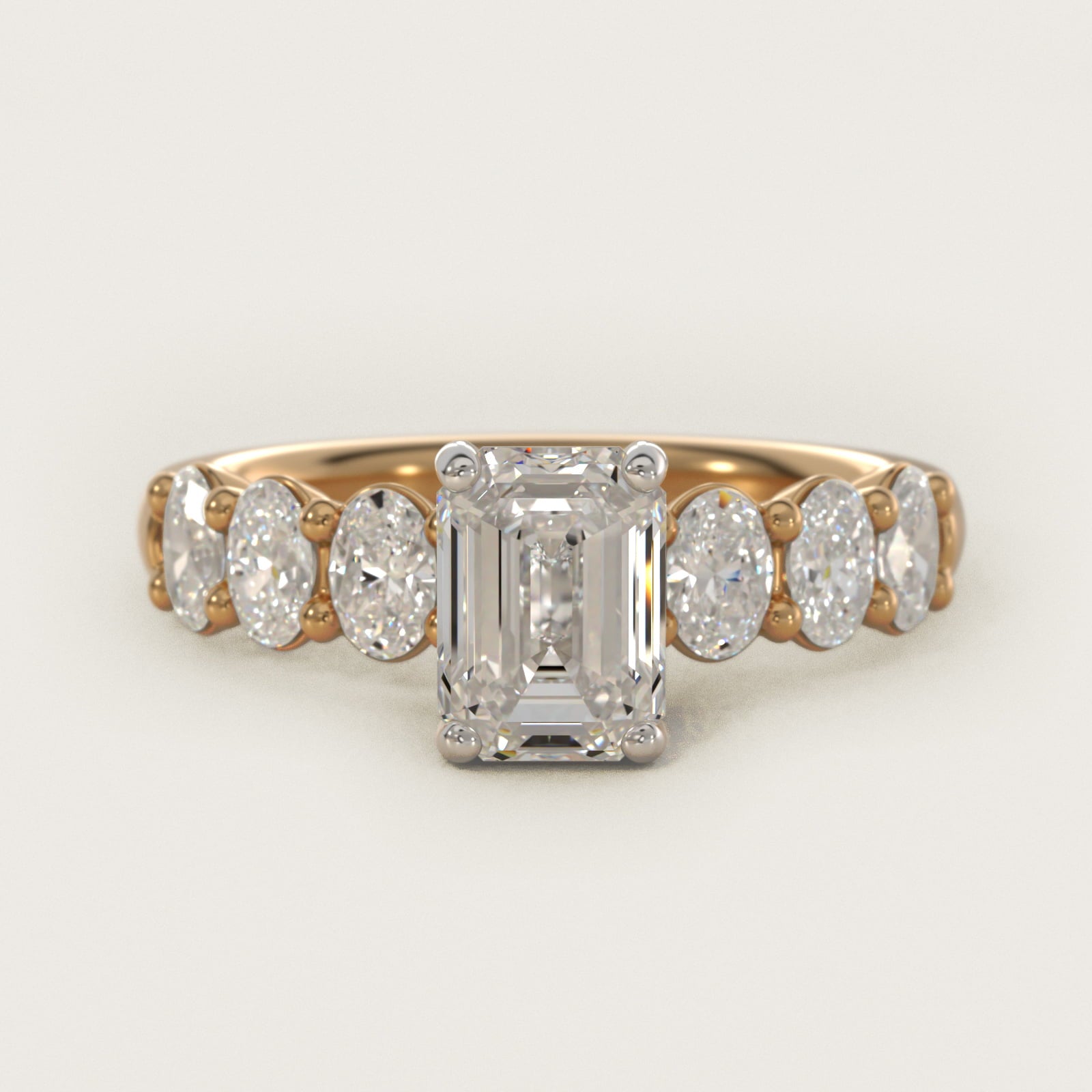 Seven Stone Oval Diamond Engagement Ring in 18k Yellow Gold (1 ct.tw.) - Emerald Center