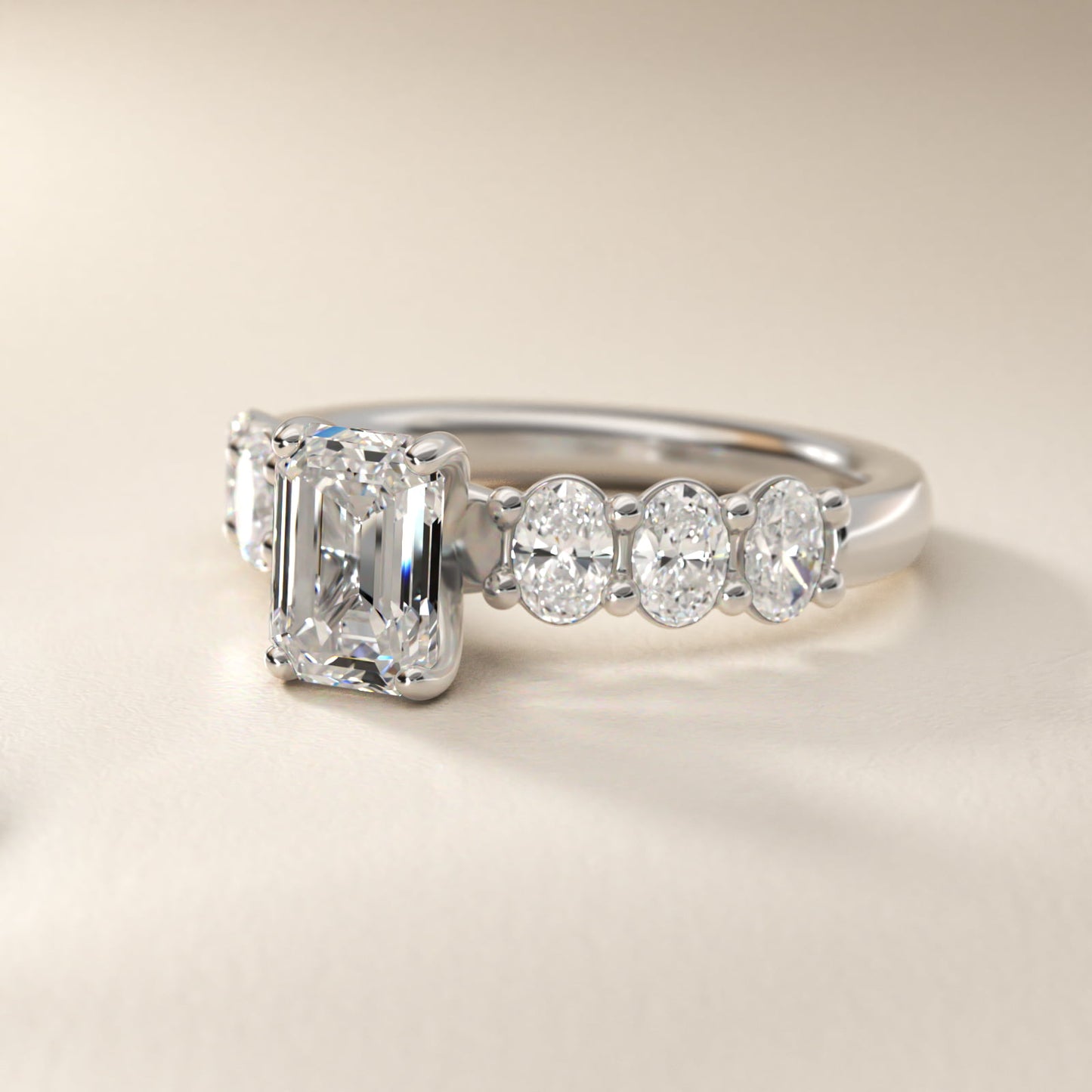 Seven Stone Oval Diamond Engagement Ring in Platinum (1 ct.tw.) - Emerald Center