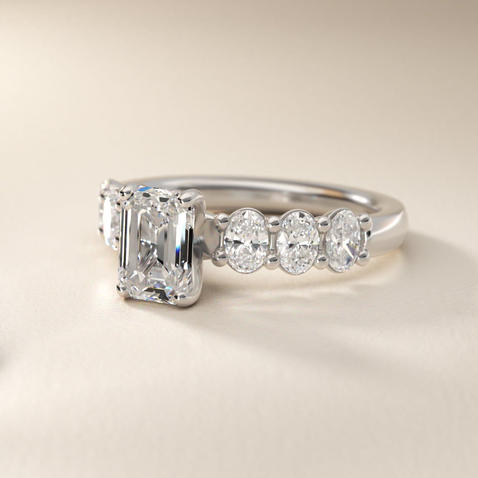 Seven Stone Oval Diamond Engagement Ring in Platinum (1 ct.tw.) - Emerald Center