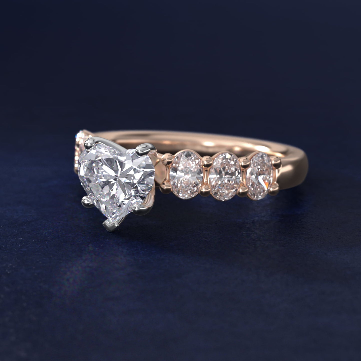 Seven Stone Oval Diamond Engagement Ring in 14k Rose Gold (1 ct.tw.) - Heart Center