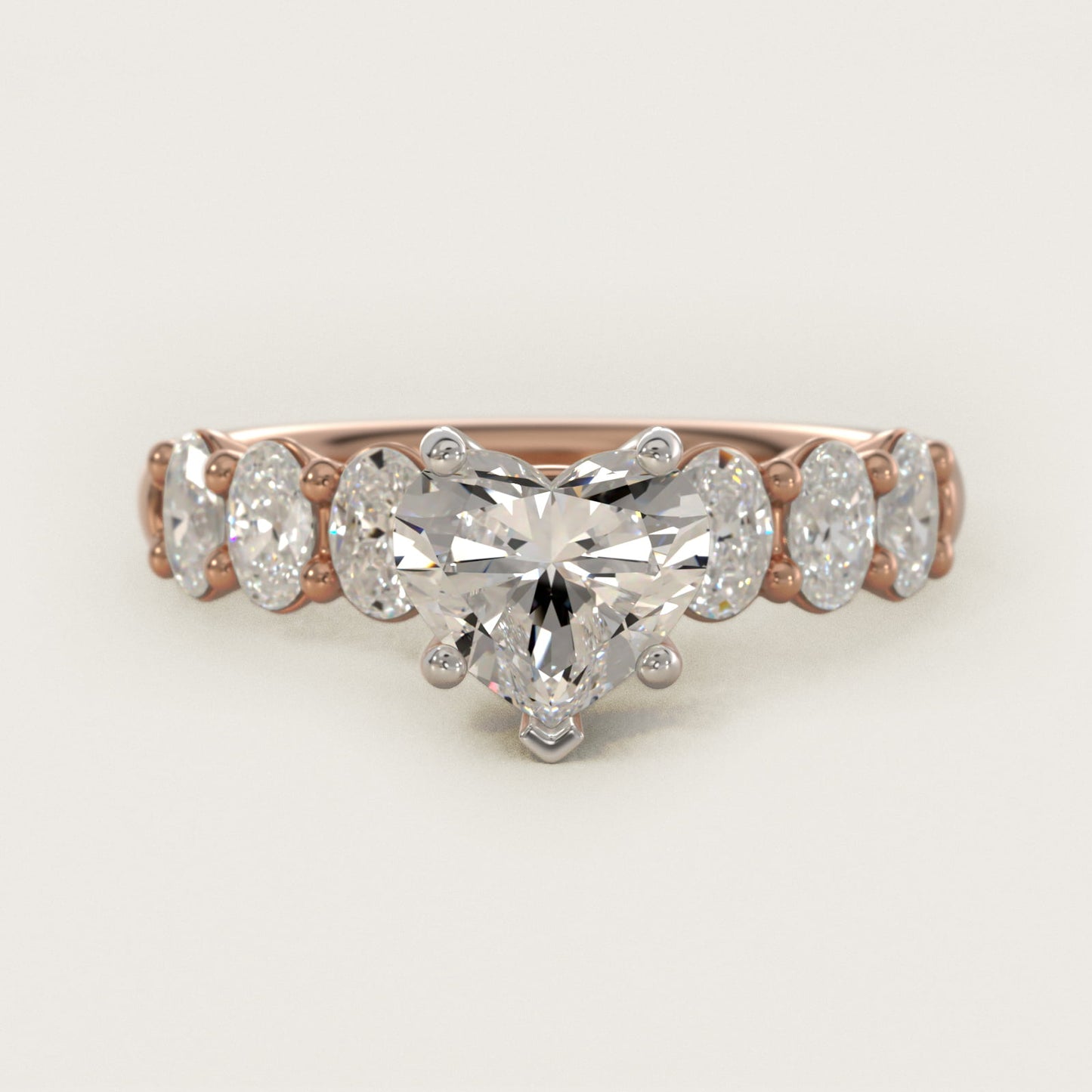 Seven Stone Oval Diamond Engagement Ring in 18k Rose Gold (1 ct.tw.) - Heart Center