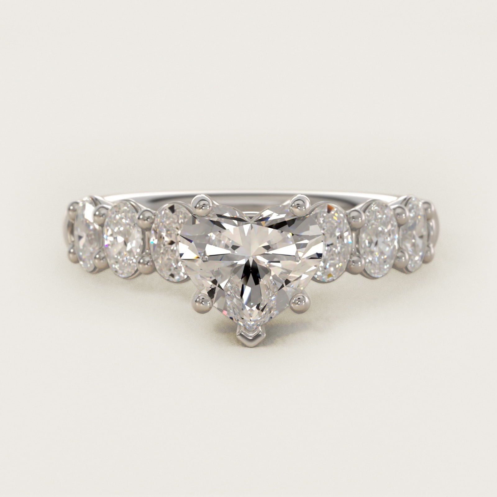 Seven Stone Oval Diamond Engagement Ring in 14k White Gold (1 ct.tw.) - Heart Center