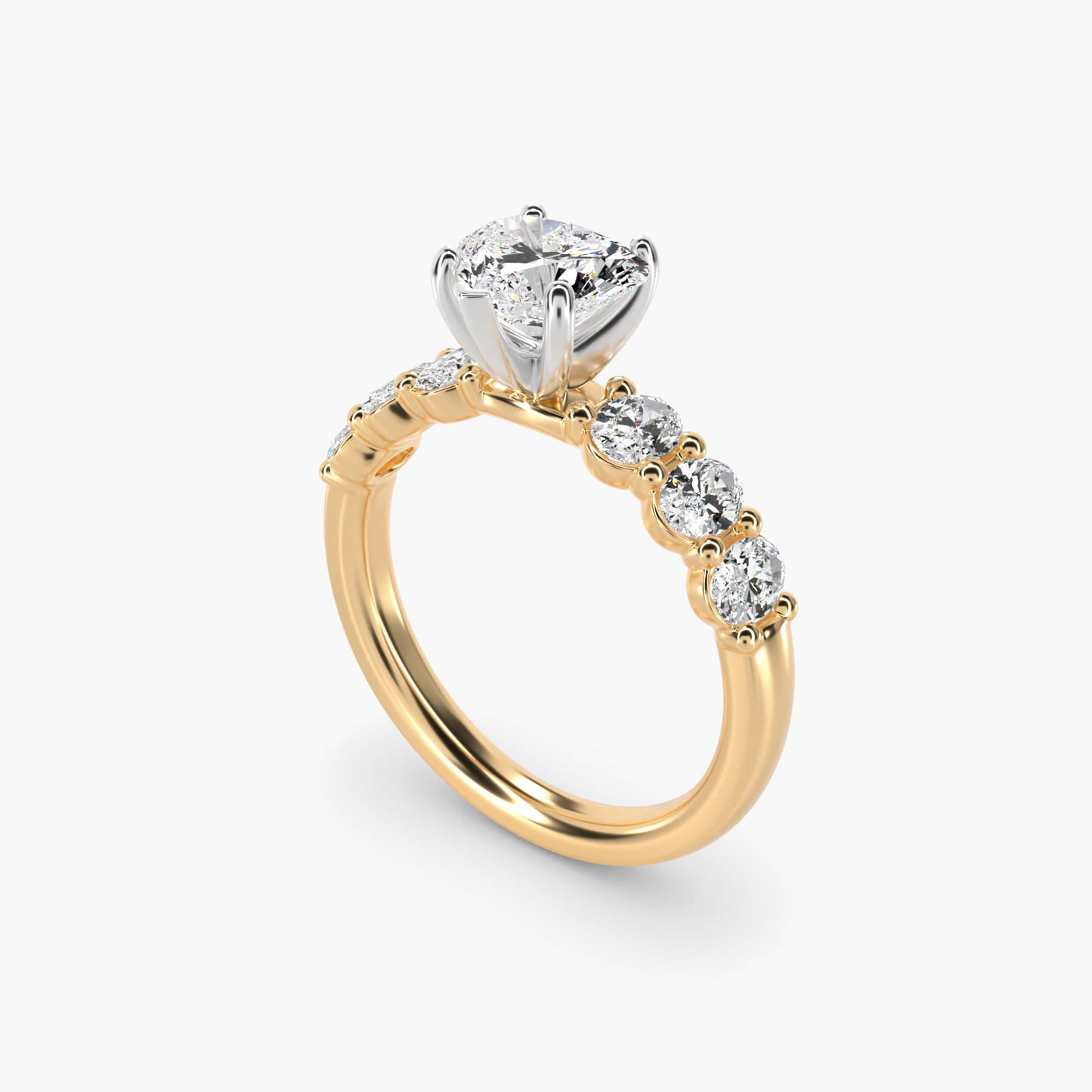 Seven Stone Oval Diamond Engagement Ring in 18k Yellow Gold (1 ct.tw.) - Heart Center