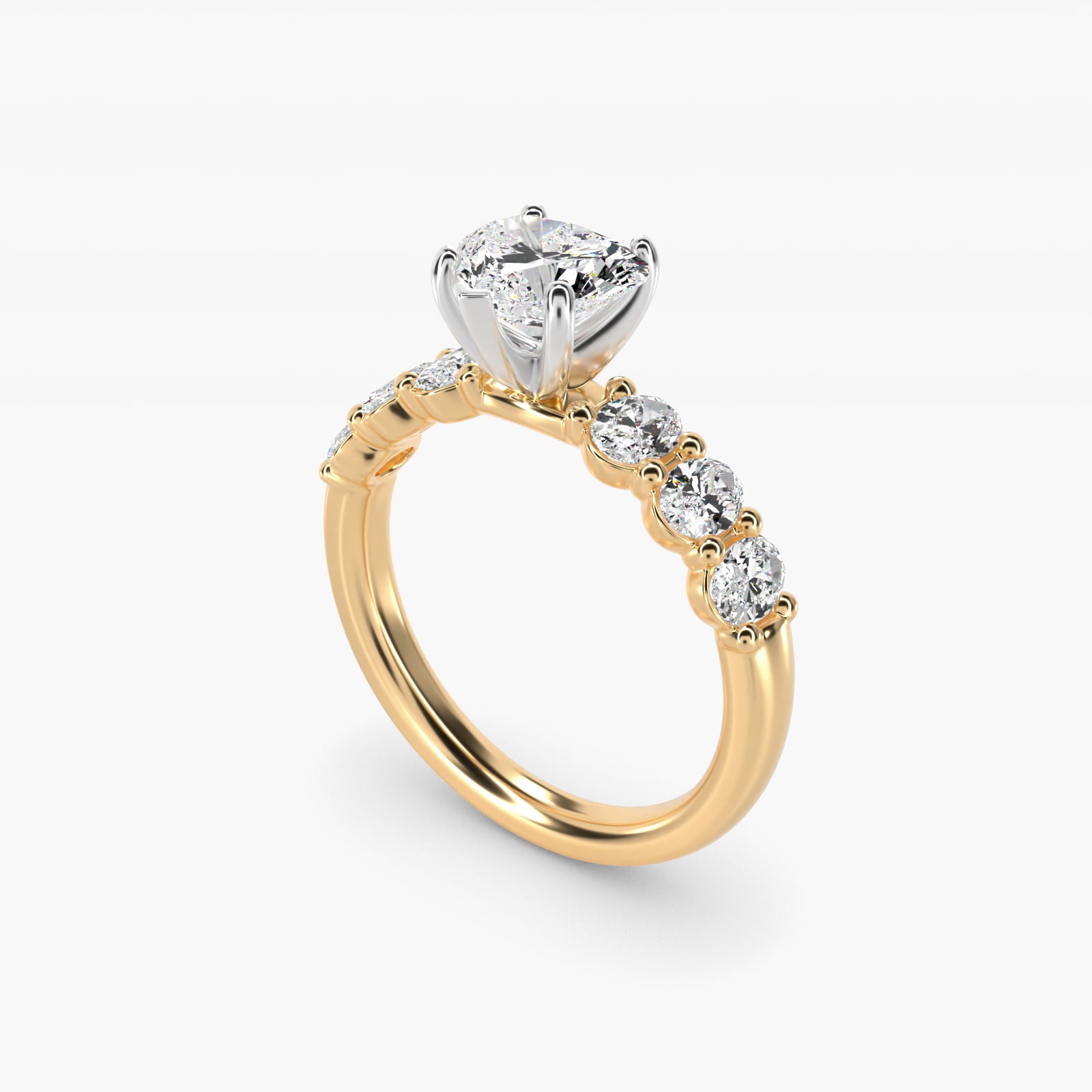 Seven Stone Oval Diamond Engagement Ring in 18k Yellow Gold (1 ct.tw.) - Heart Center