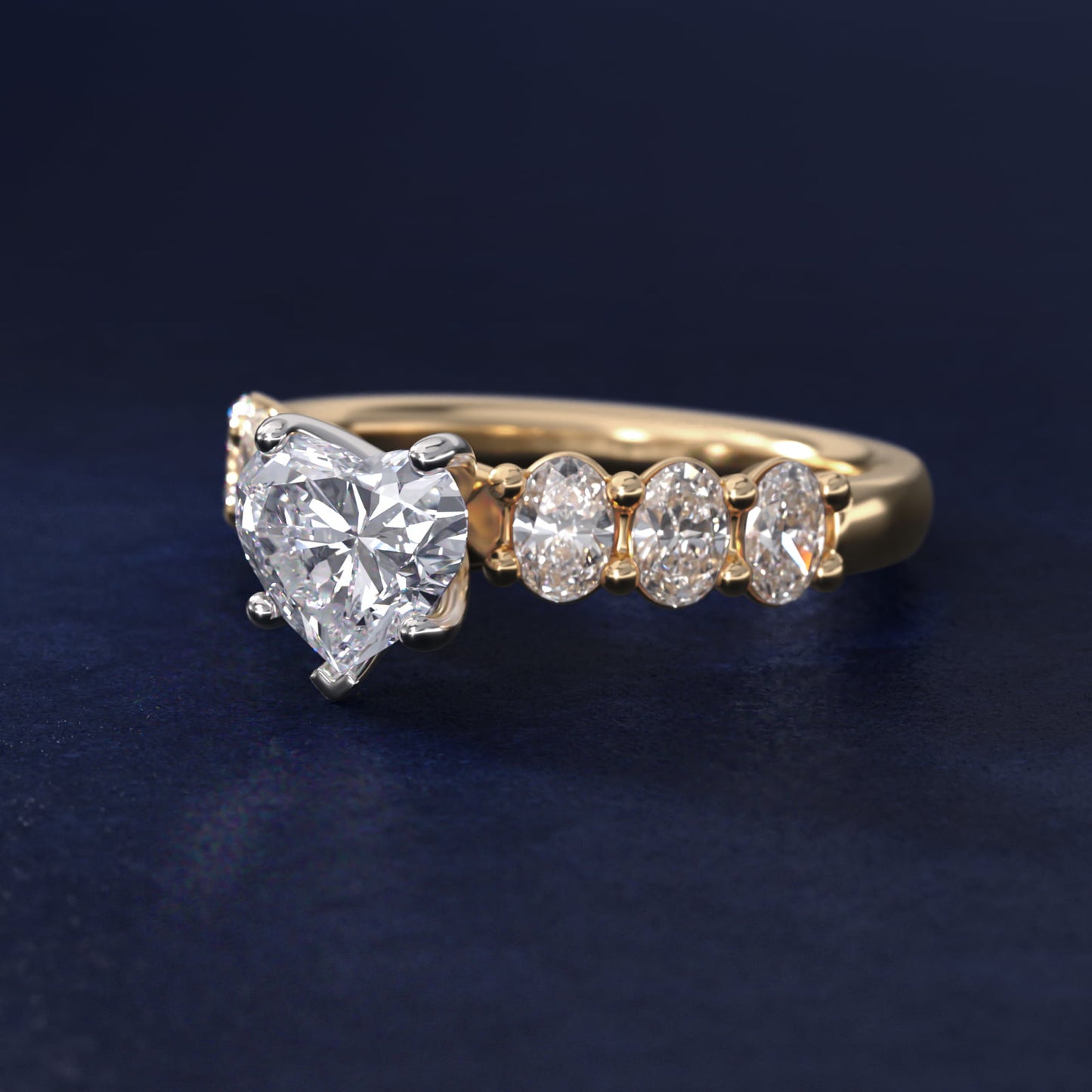Seven Stone Oval Diamond Engagement Ring in 14K Yellow Gold (1 ct.tw.) - Heart Center