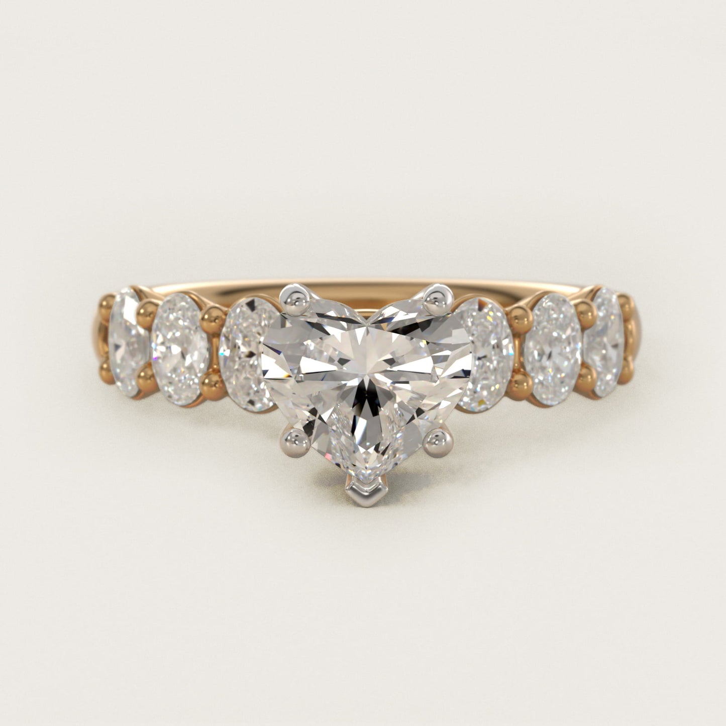 Seven Stone Oval Diamond Engagement Ring in 18k Yellow Gold (1 ct.tw.) - Heart Center