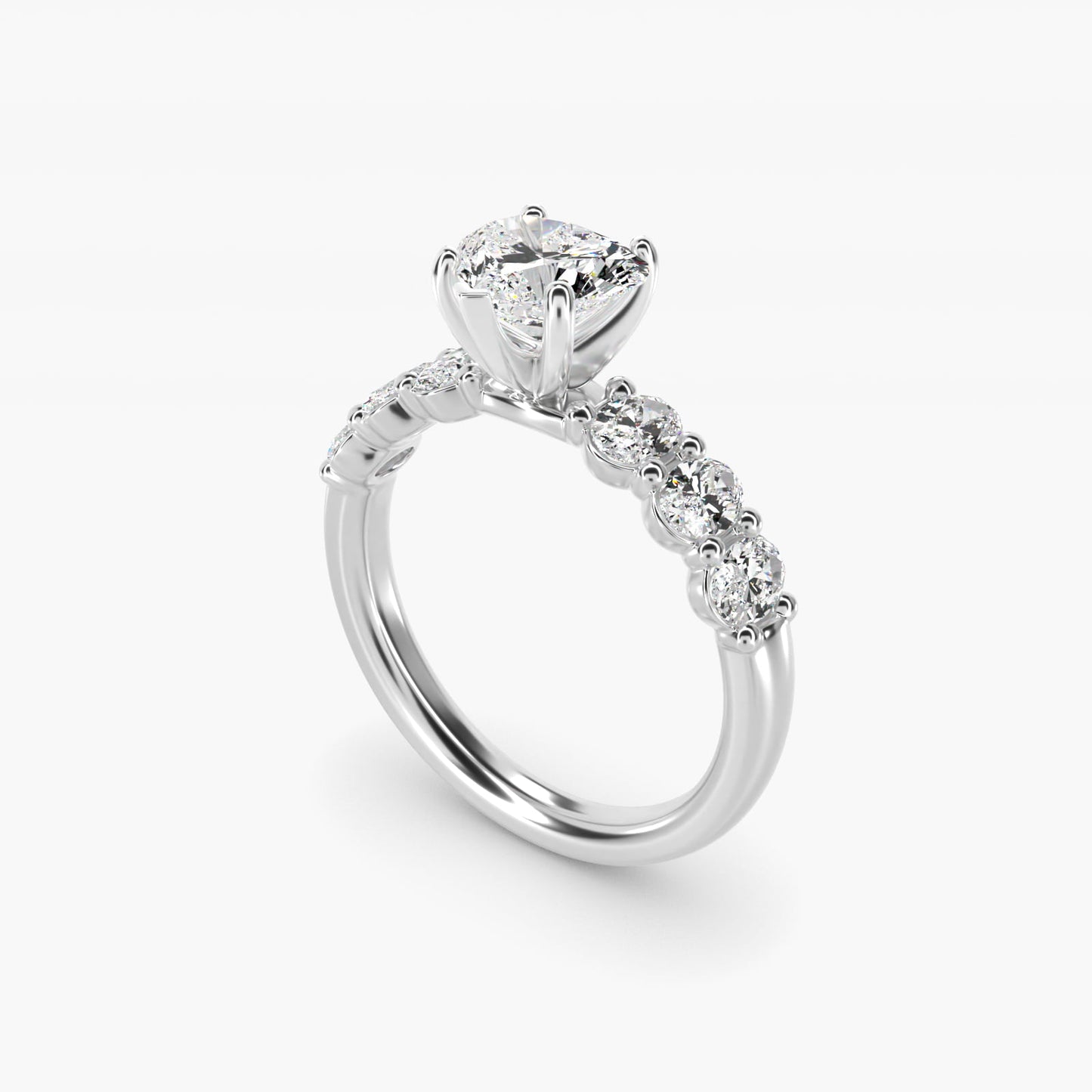 Seven Stone Oval Diamond Engagement Ring in Platinum (1 ct.tw.) - Heart Center