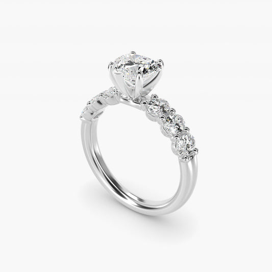 Seven Stone Oval Diamond Engagement Ring in Platinum (1 ct.tw.) - Heart Center