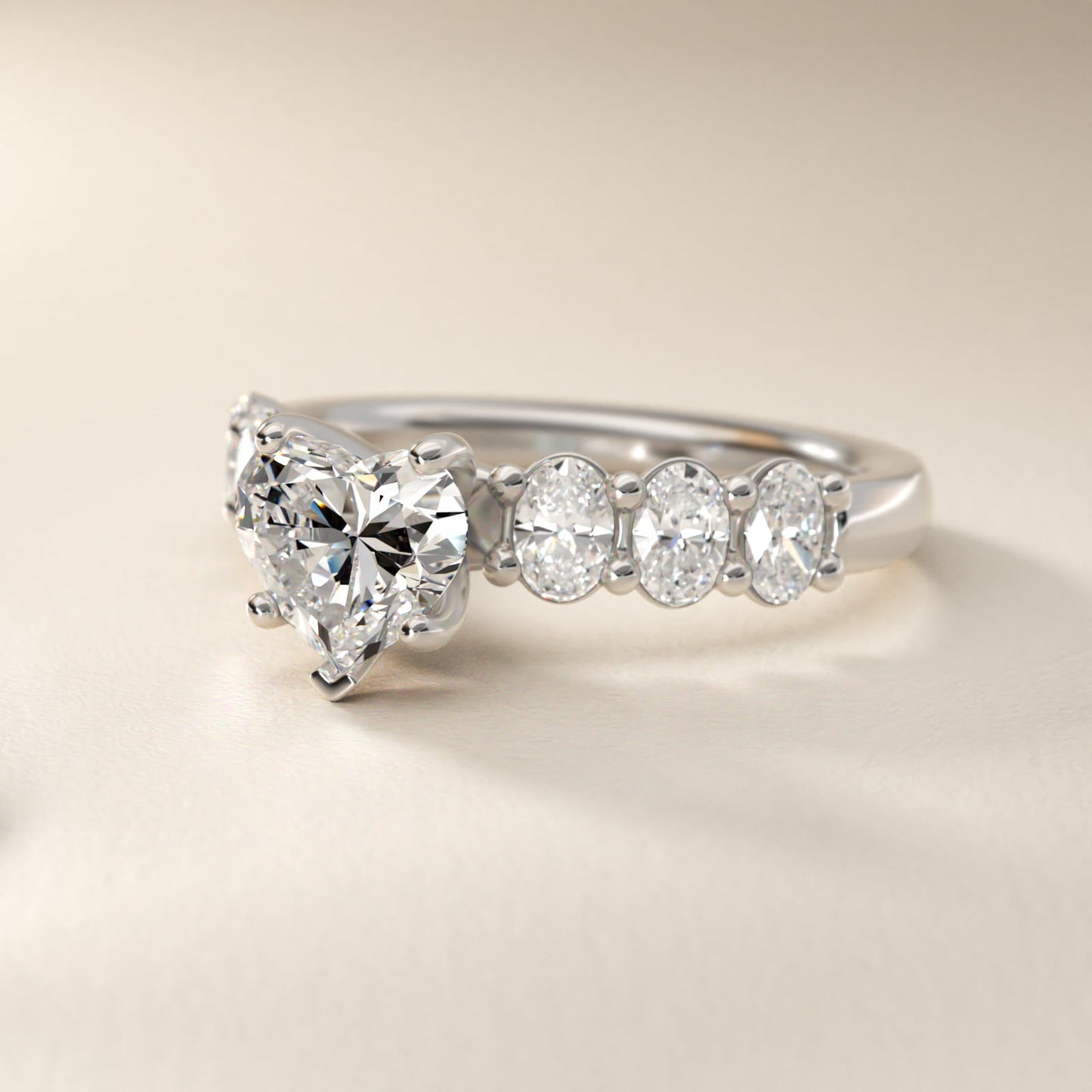 Seven Stone Oval Diamond Engagement Ring in Platinum (1 ct.tw.) - Heart Center