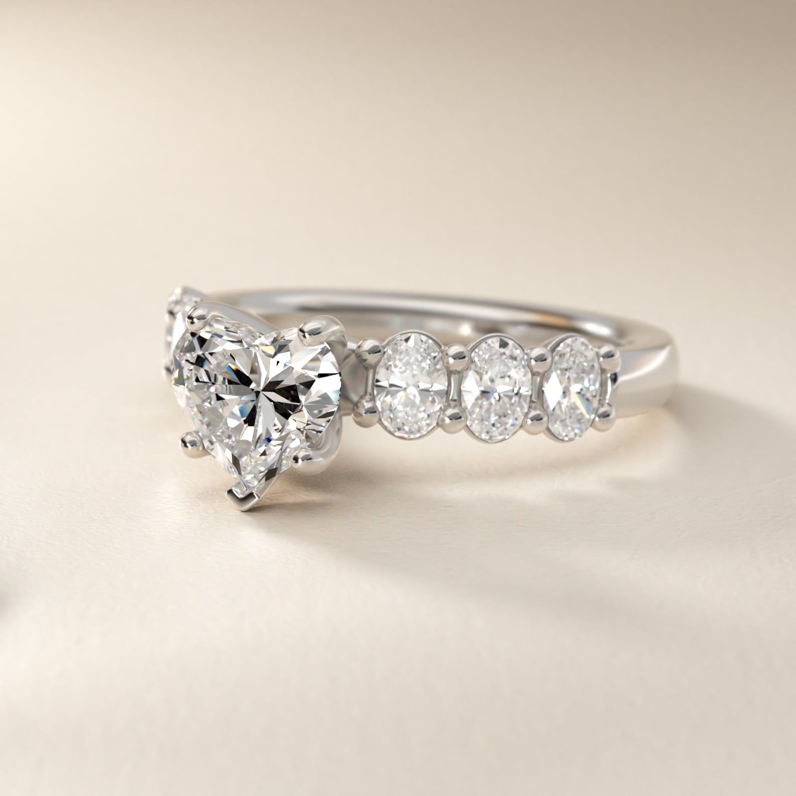 Seven Stone Oval Diamond Engagement Ring in Platinum (1 ct.tw.) - Heart Center