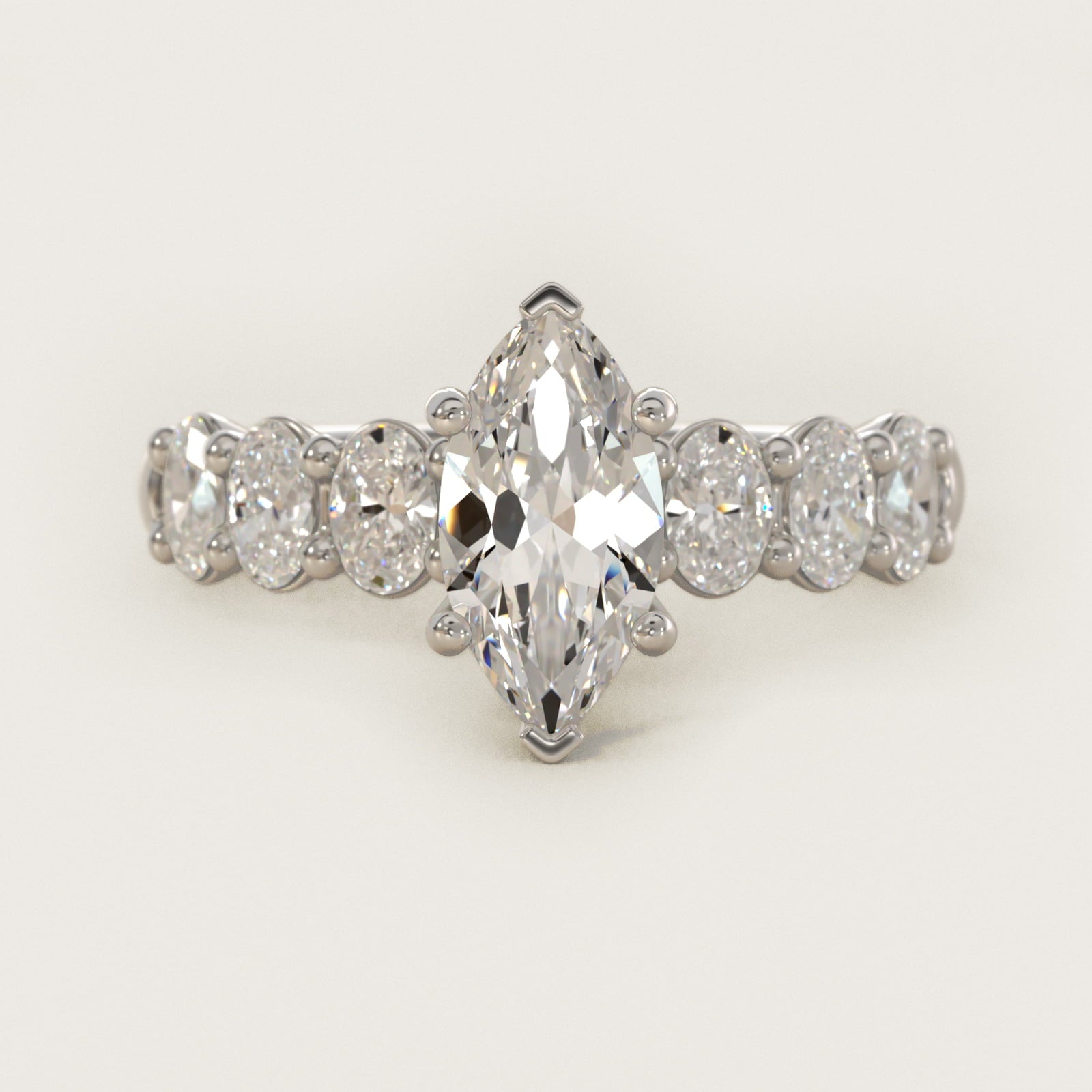 Seven Stone Oval Diamond Engagement Ring in 18k White Gold (1 ct.tw.) - Marquise Center