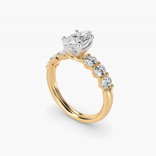 Seven Stone Oval Diamond Engagement Ring in 18k Yellow Gold (1 ct.tw.) - Marquise Center
