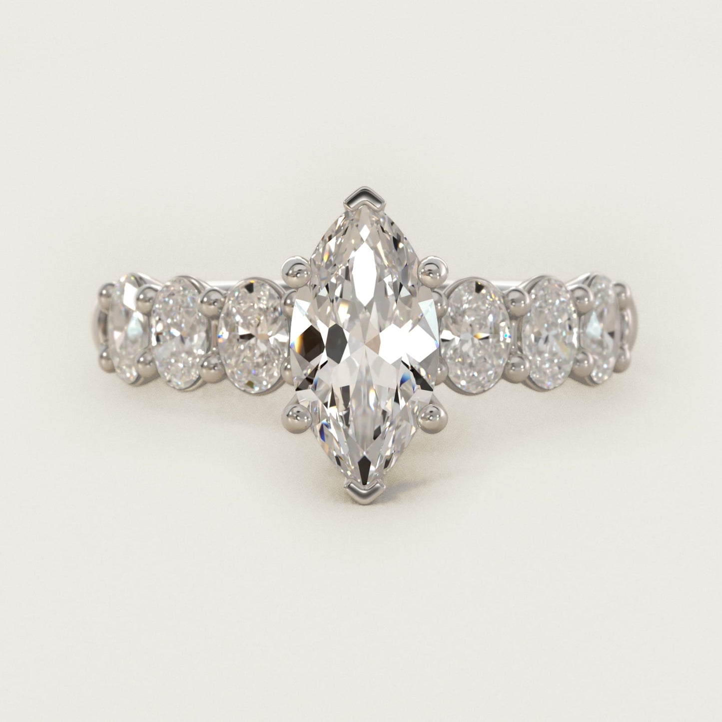 Seven Stone Oval Diamond Engagement Ring in Platinum (1 ct.tw.) - Marquise Center
