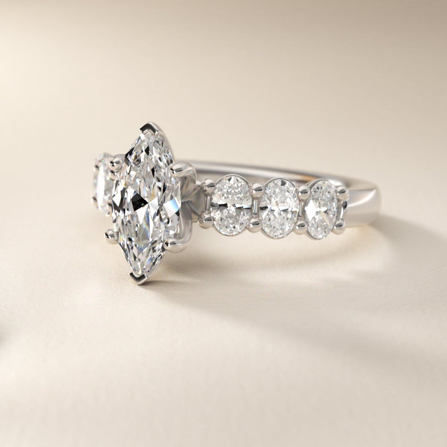 Seven Stone Oval Diamond Engagement Ring in Platinum (1 ct.tw.) - Marquise Center