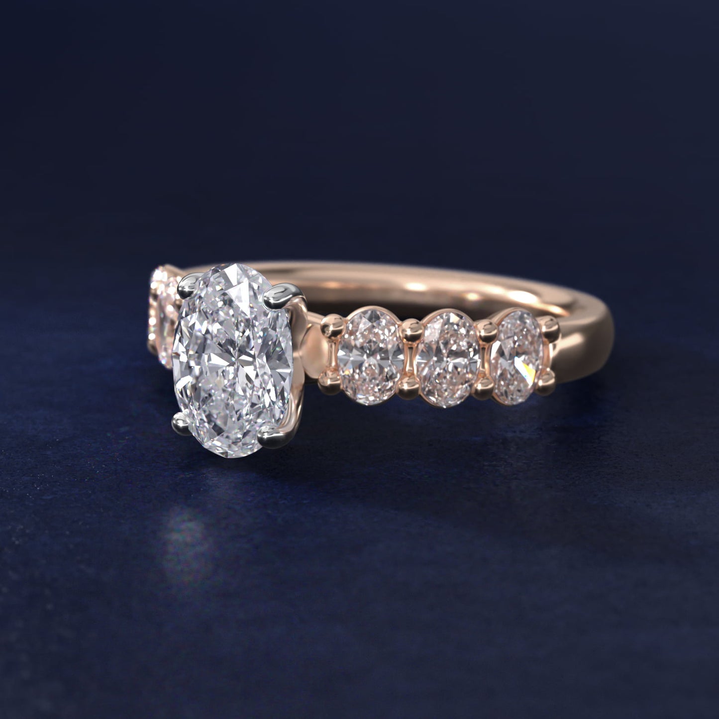 Seven Stone Oval Diamond Engagement Ring in 18k Rose Gold (1 ct.tw.) - Oval Center