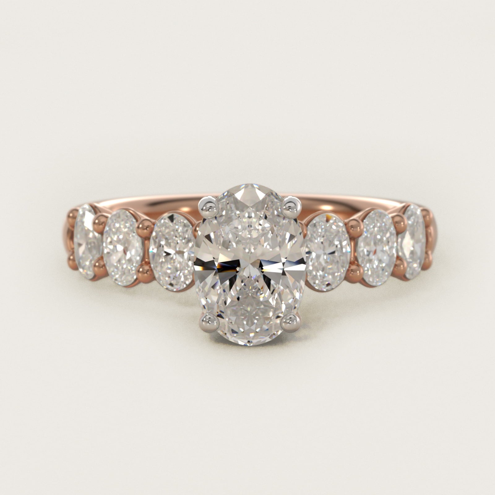Seven Stone Oval Diamond Engagement Ring in 14k Rose Gold (1 ct.tw.) - Oval Center