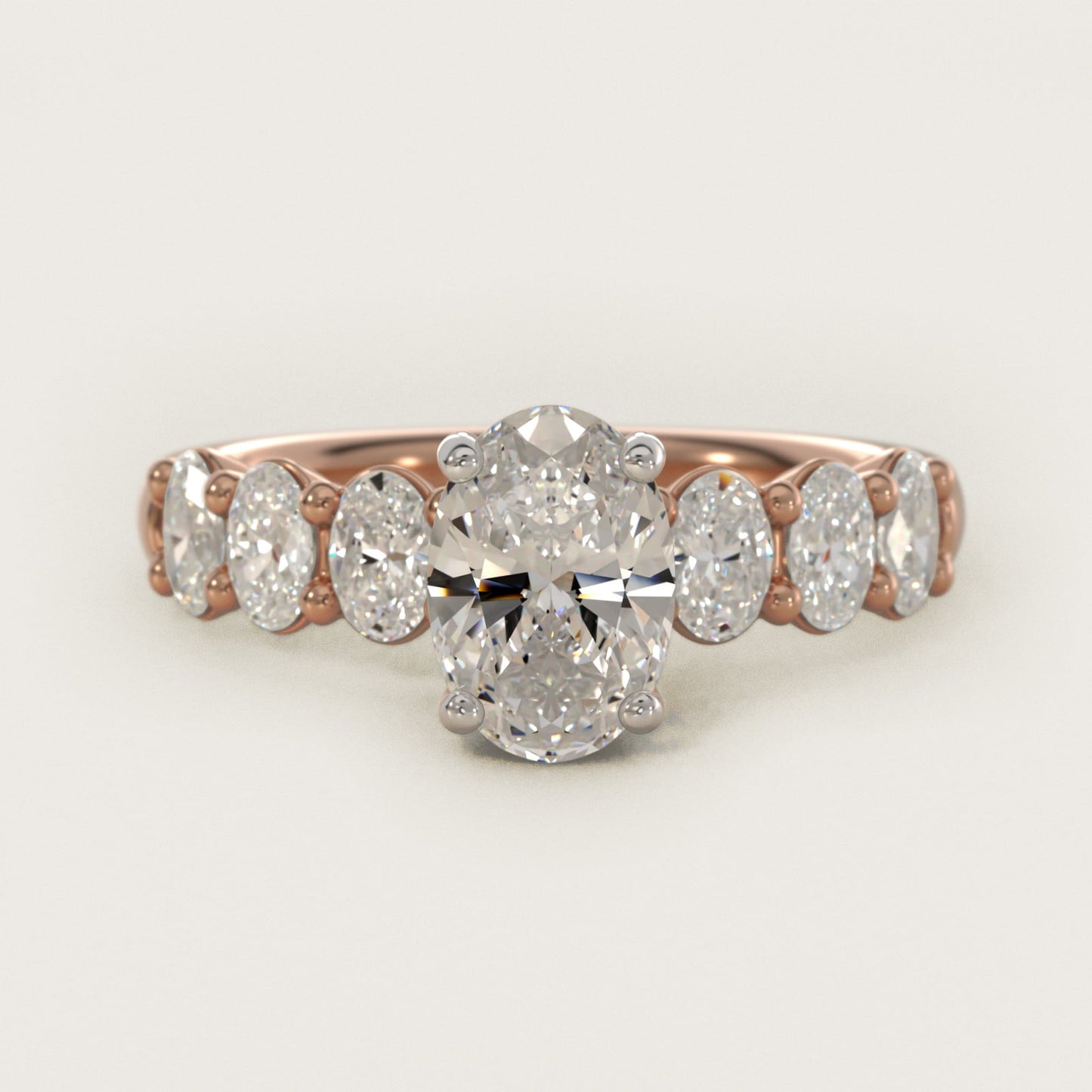 Seven Stone Oval Diamond Engagement Ring in 18k Rose Gold (1 ct.tw.) - Oval Center
