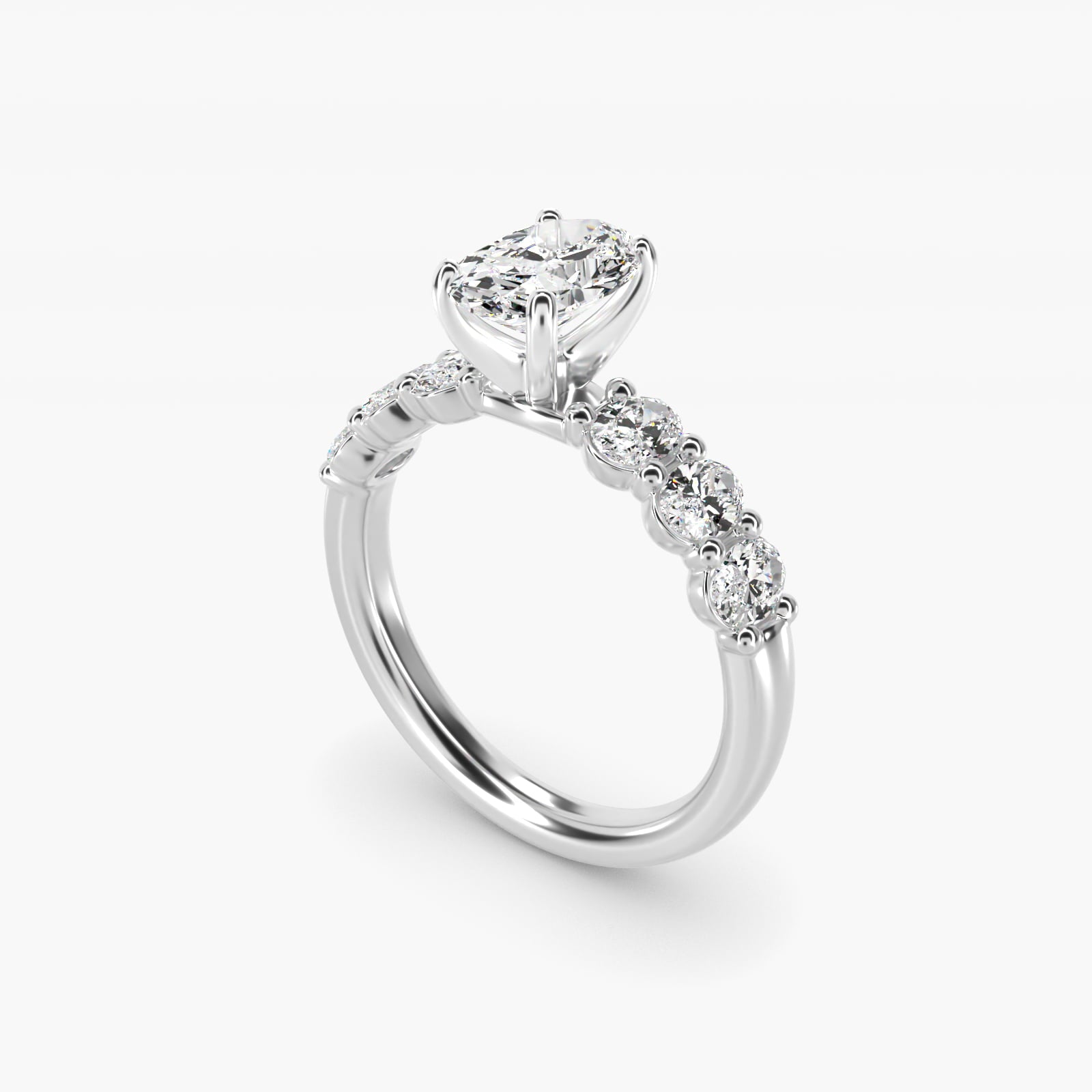 Seven Stone Oval Diamond Engagement Ring in 18k White Gold (1 ct.tw.) - Oval Center
