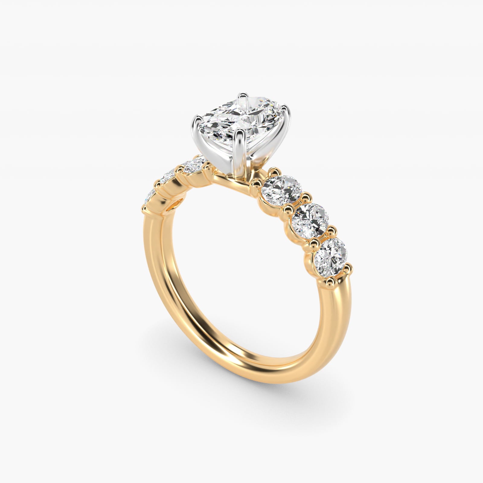 Seven Stone Oval Diamond Engagement Ring in 14K Yellow Gold (1 ct.tw.) - Oval Center