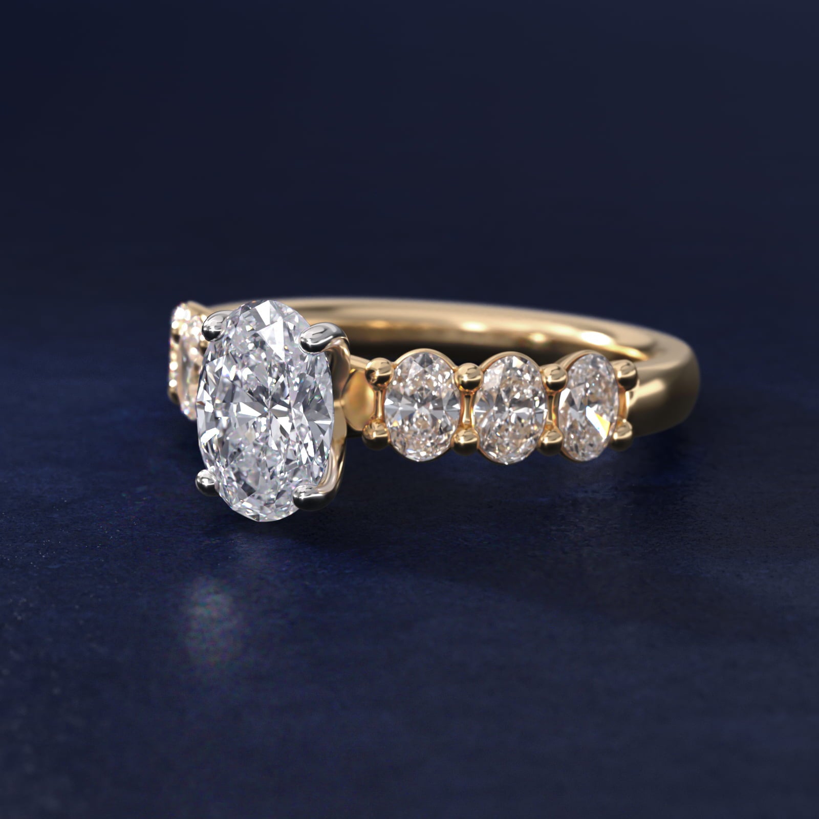 Seven Stone Oval Diamond Engagement Ring in 18k Yellow Gold (1 ct.tw.) - Oval Center