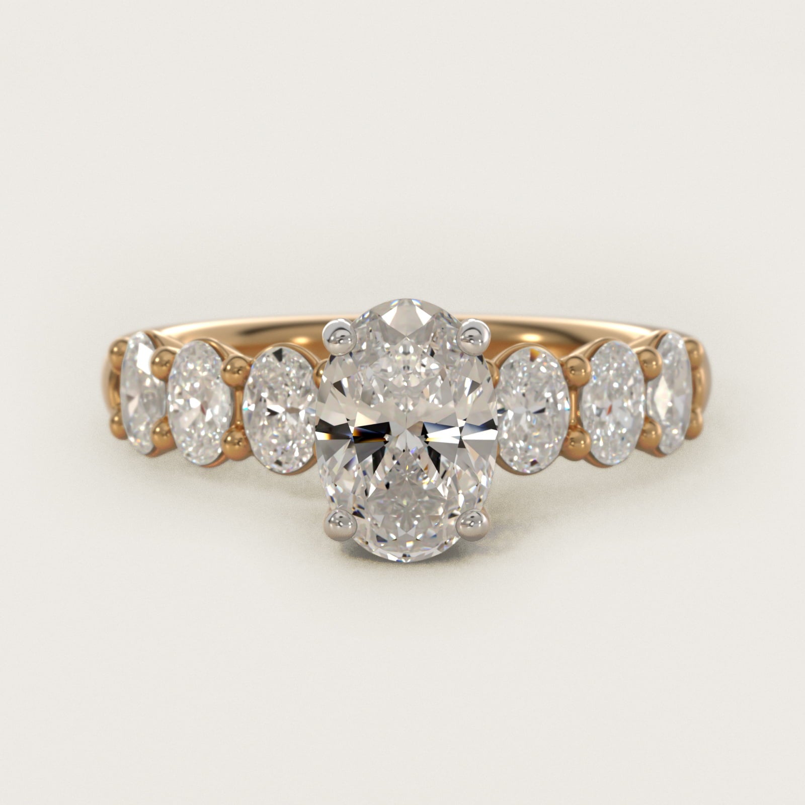 Seven Stone Oval Diamond Engagement Ring in 14K Yellow Gold (1 ct.tw.) - Oval Center