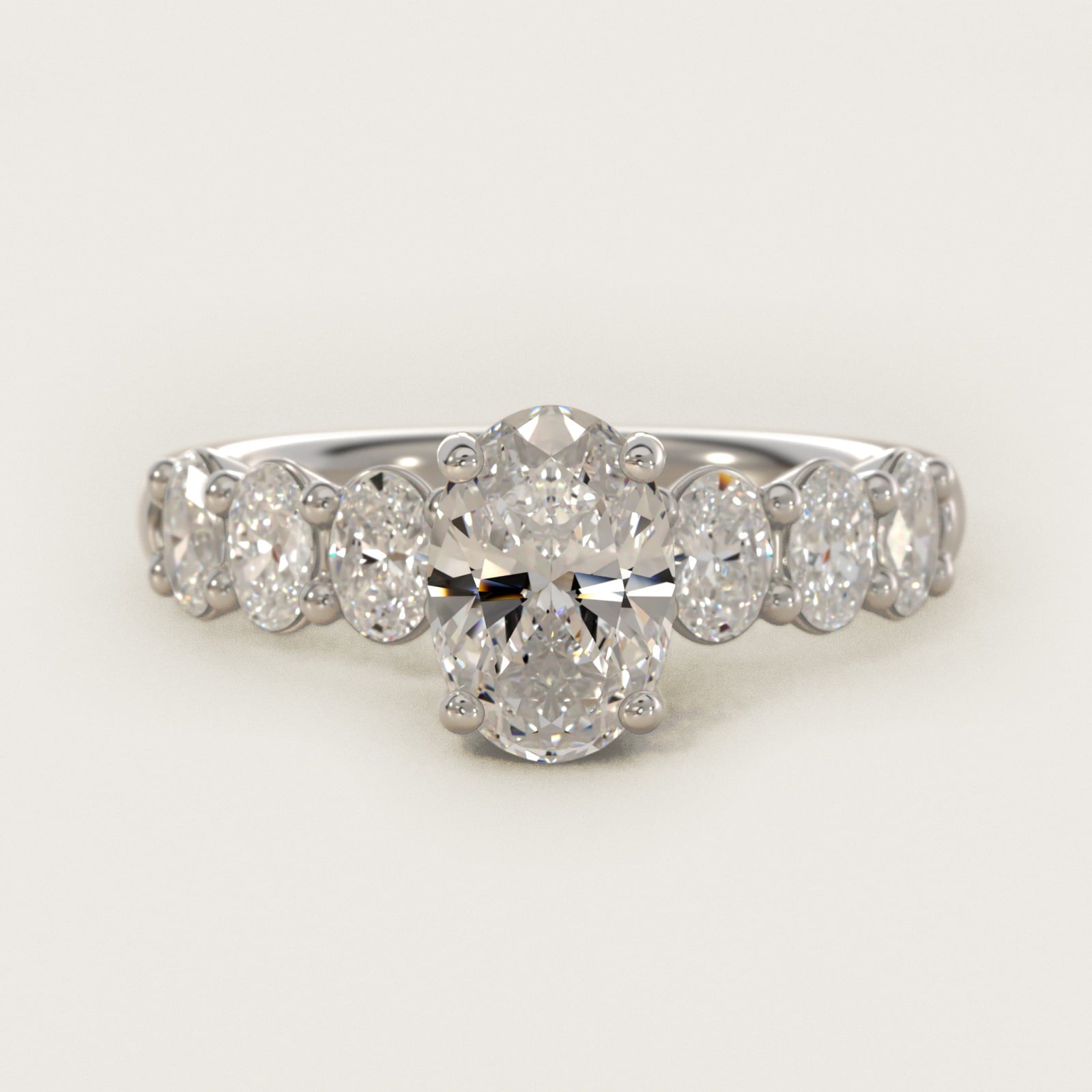 Seven Stone Oval Diamond Engagement Ring in Platinum (1 ct.tw.) - Oval Center