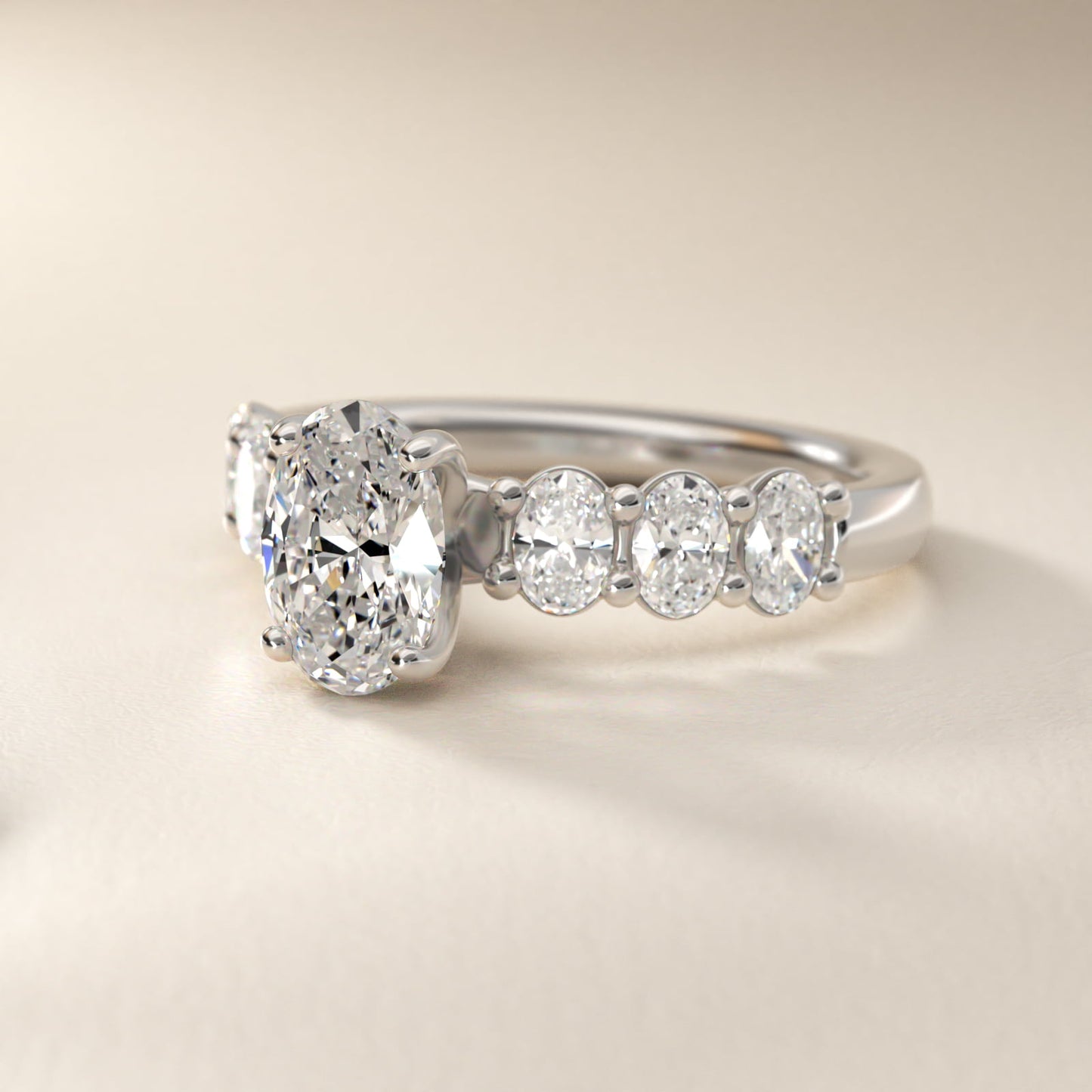 Seven Stone Oval Diamond Engagement Ring in Platinum (1 ct.tw.) - Oval Center