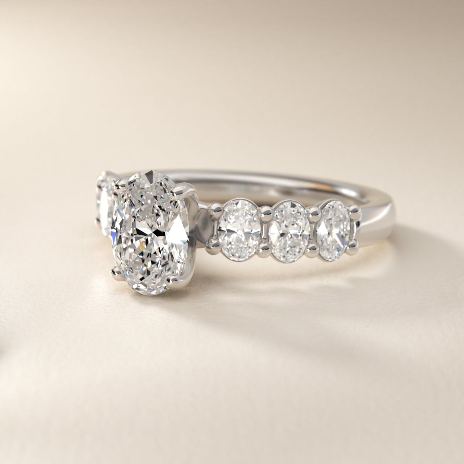 Seven Stone Oval Diamond Engagement Ring in Platinum (1 ct.tw.) - Oval Center