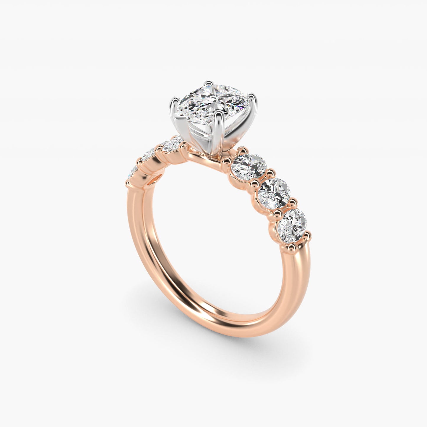 Seven Stone Oval Diamond Engagement Ring in 18k Rose Gold (1 ct.tw.) - Pear Center