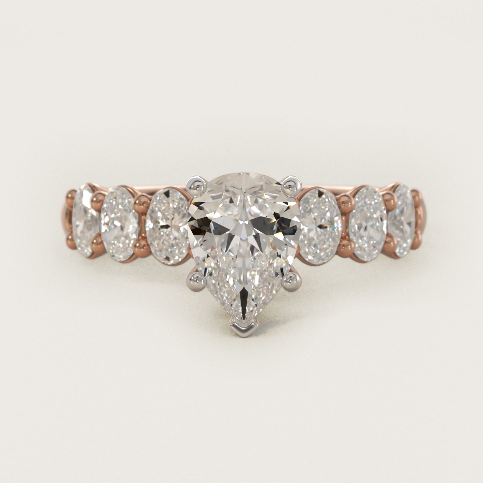 Seven Stone Oval Diamond Engagement Ring in 14k Rose Gold (1 ct.tw.) - Pear Center