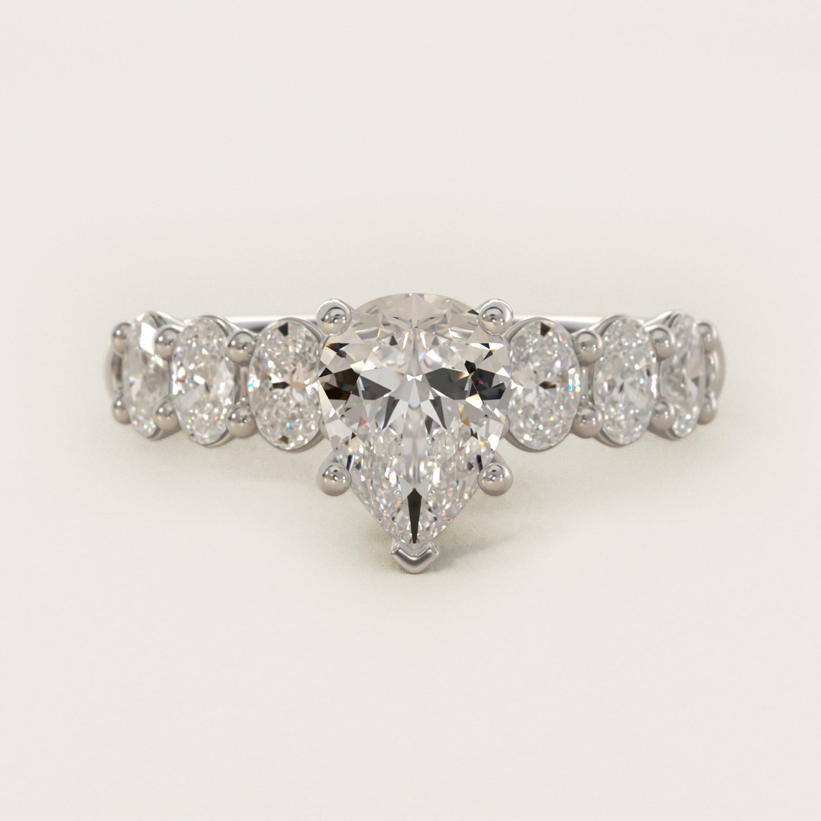 Seven Stone Oval Diamond Engagement Ring in 14k White Gold (1 ct.tw.) - Pear Center