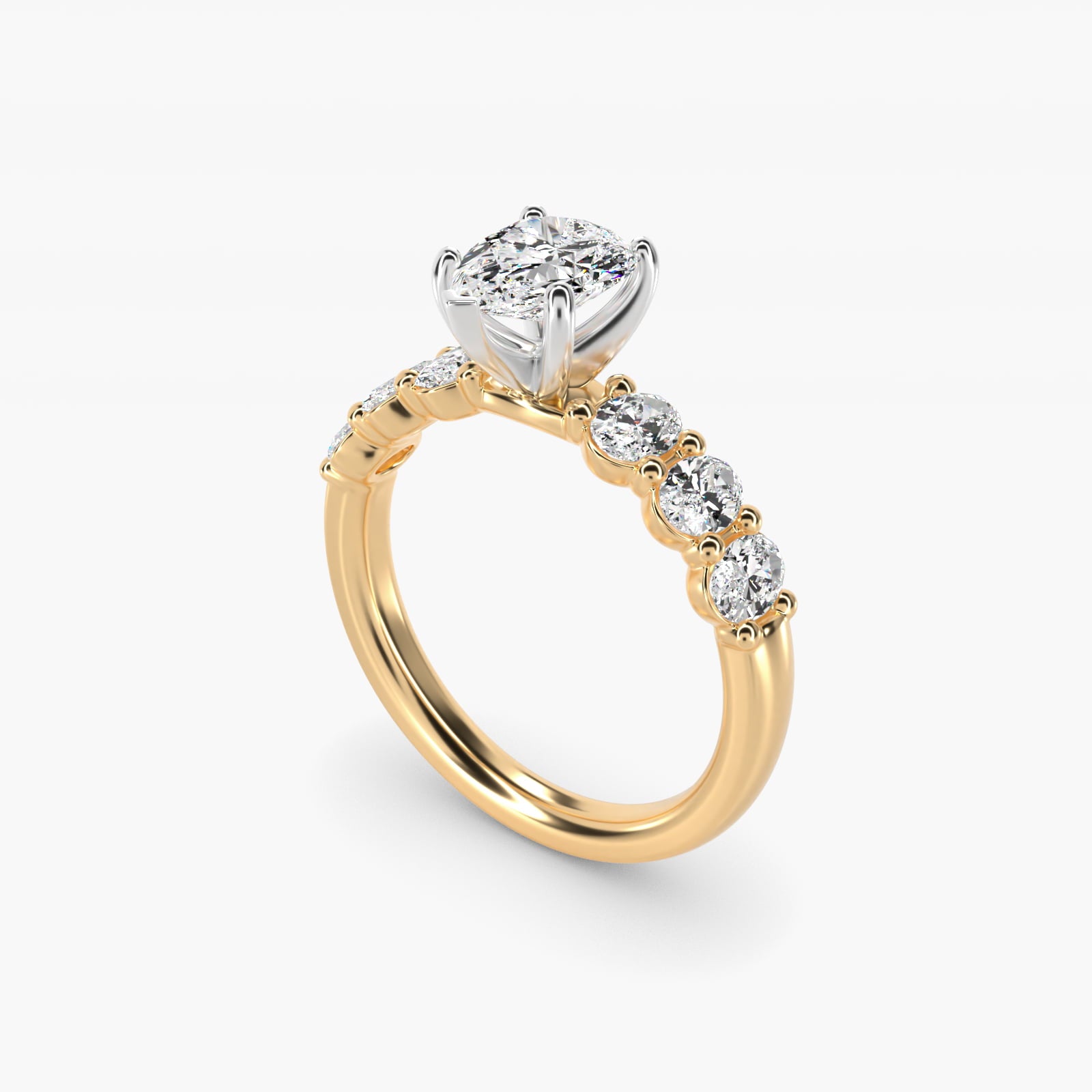 Seven Stone Oval Diamond Engagement Ring in 14K Yellow Gold (1 ct.tw.) - Pear Center