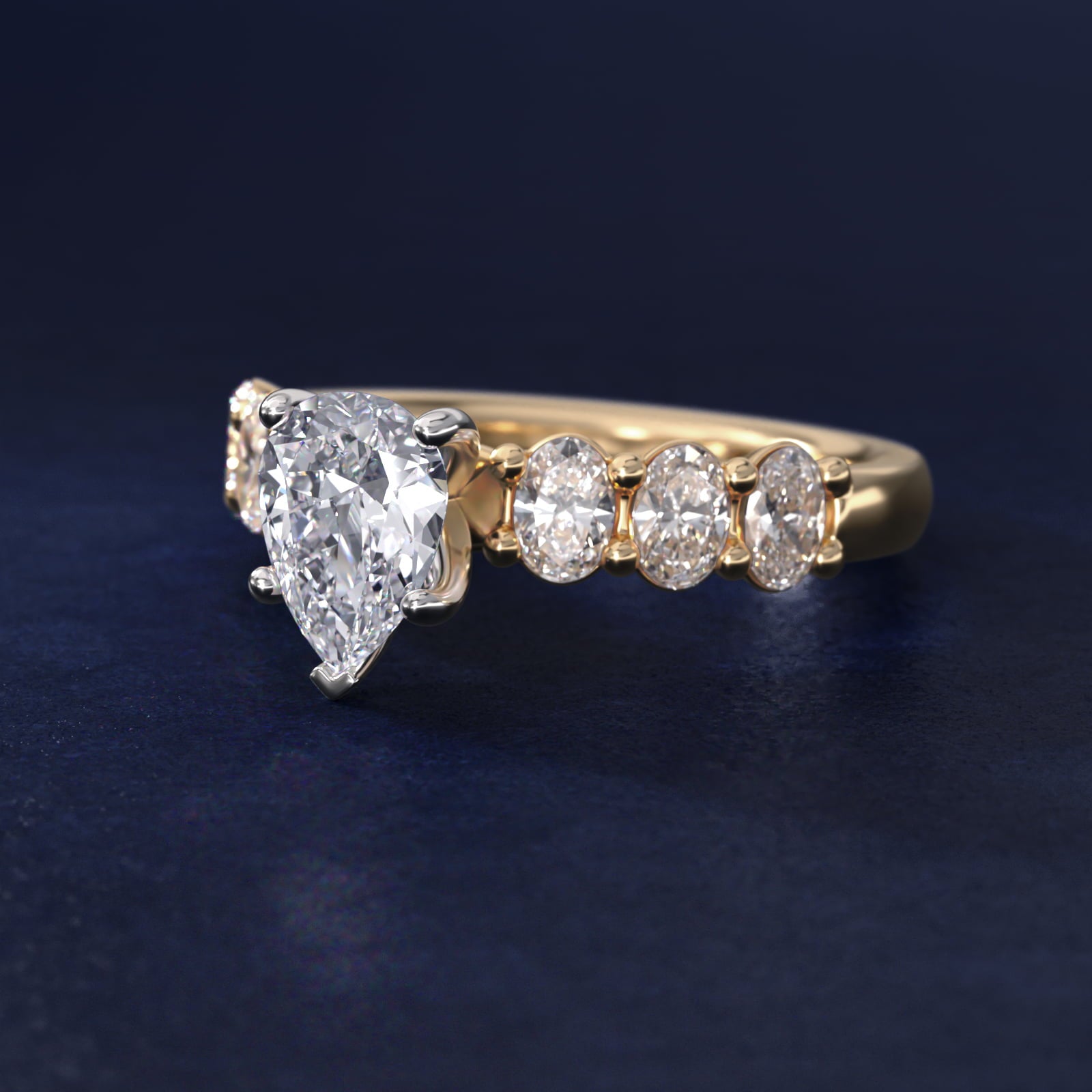 Seven Stone Oval Diamond Engagement Ring in 14K Yellow Gold (1 ct.tw.) - Pear Center