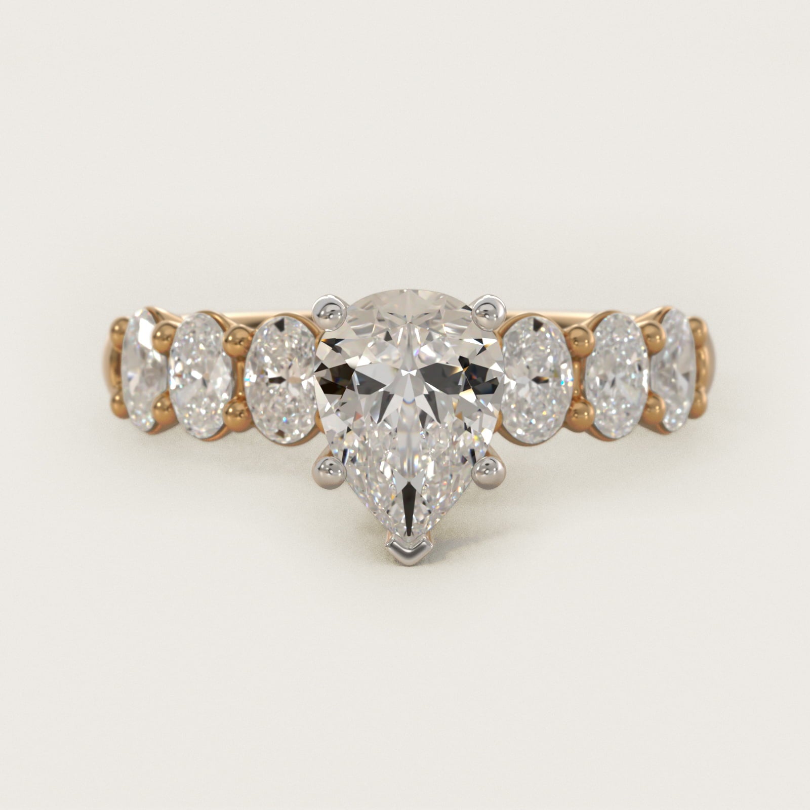 Seven Stone Oval Diamond Engagement Ring in 18k Yellow Gold (1 ct.tw.) - Pear Center